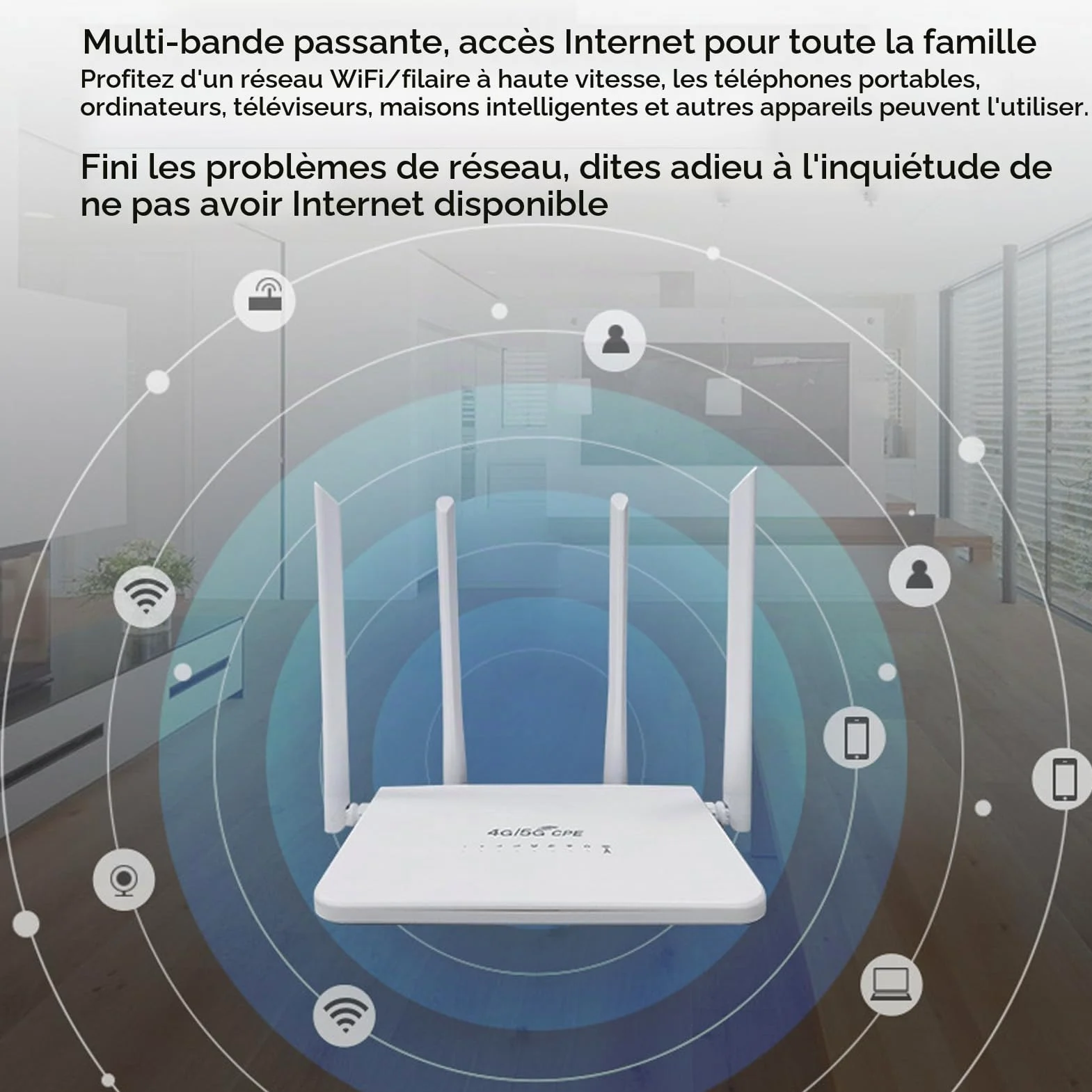Routeur WiFi 4G, Modem Routeur 4G LTE, avec Emplacement pour Carte SIM, Transmission WiFi 300 Mbps 2,4 G, jusqu'à 20 Appareils, avec 4 Antennes à Gain élevé (5 Dbi), pour
