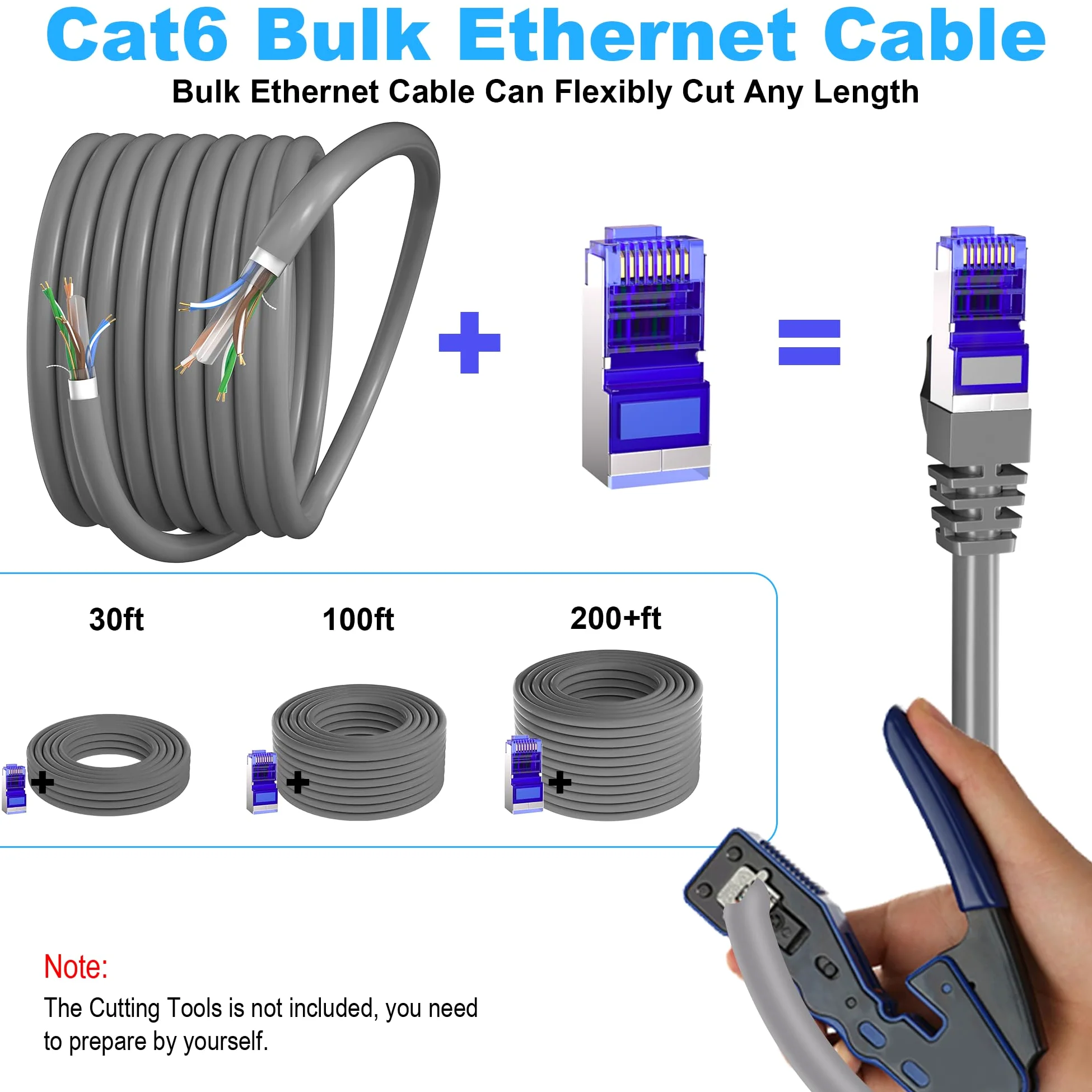 Câble Ethernet Cat 6 d'extérieur de 100 m (20 RJ45), câble Ethernet blindé 23 AWG Cat 6 en vrac, FTP, étanche, enfouissement direct, dans la terre, résistant aux UV, réseau, LAN, Internet, câbles Cat6