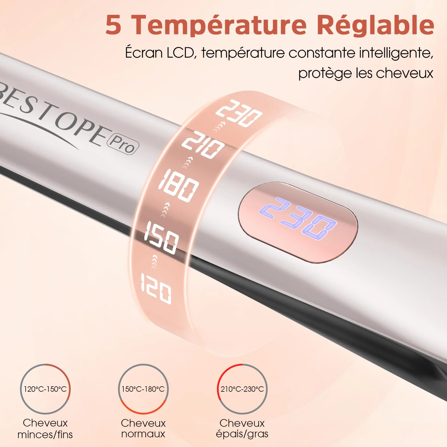 Lisseur Cheveux Professionnel Céramique Ion Fer à Lisser 15S Chauffage Rapide Plaque Flottante 3D Écran LCD 120-230°C Double Tension