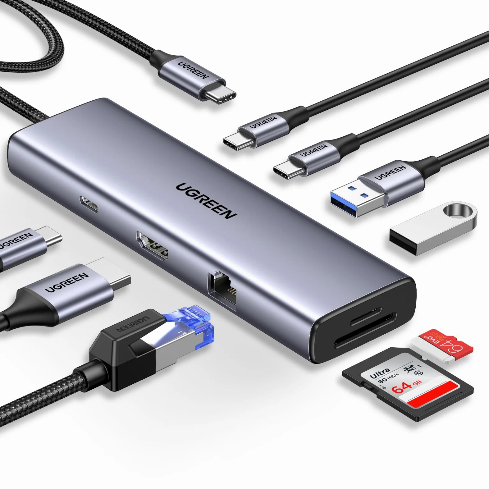 UGREEN Revodok Station d'accueil USB-C 9 en 1 : HDMI 4K, 100 W PD, Ethernet, SD/TF, Ports USB-C/A pour MacBook, iPhone, iPad, XPS, Steam Deck