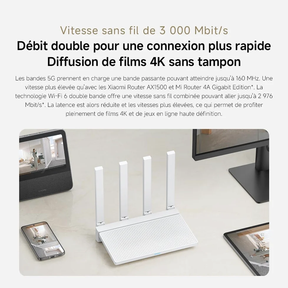 Xiaomi Routeur WiFi6 AX3000 - Port Gigabit, Système Mesh | Performance WiFi Haute Vitesse
