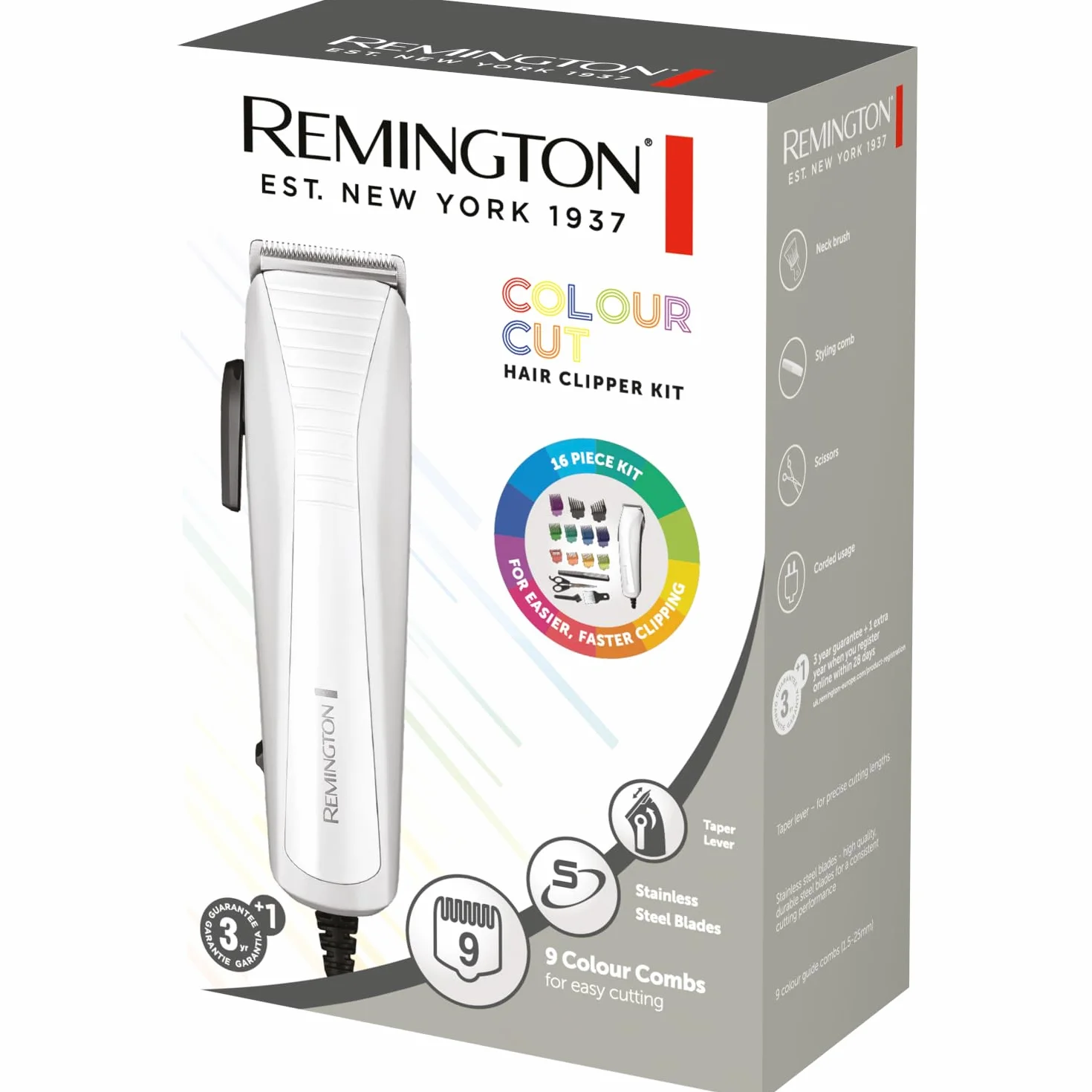 Remington Tondeuse Cheveux ColorCut HC5035 Lames acier inoxydable 11 Sabots 1,5-25mm