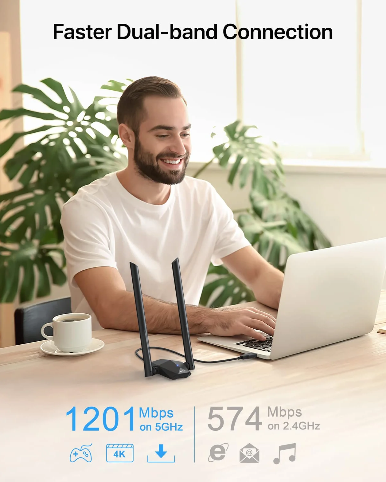 BrosTrend AX1800 WiFi 6 Clé WiFi USB Linux Puissante, Longue Portée Antenne | Bi-Bande 5GHz & 2.4G Dongle WiFi pour Ubuntu, Mint, Debian, Kubuntu, Mate, Zorin, Windows 11/10 etc. PC, Raspberry Pi, Odroid