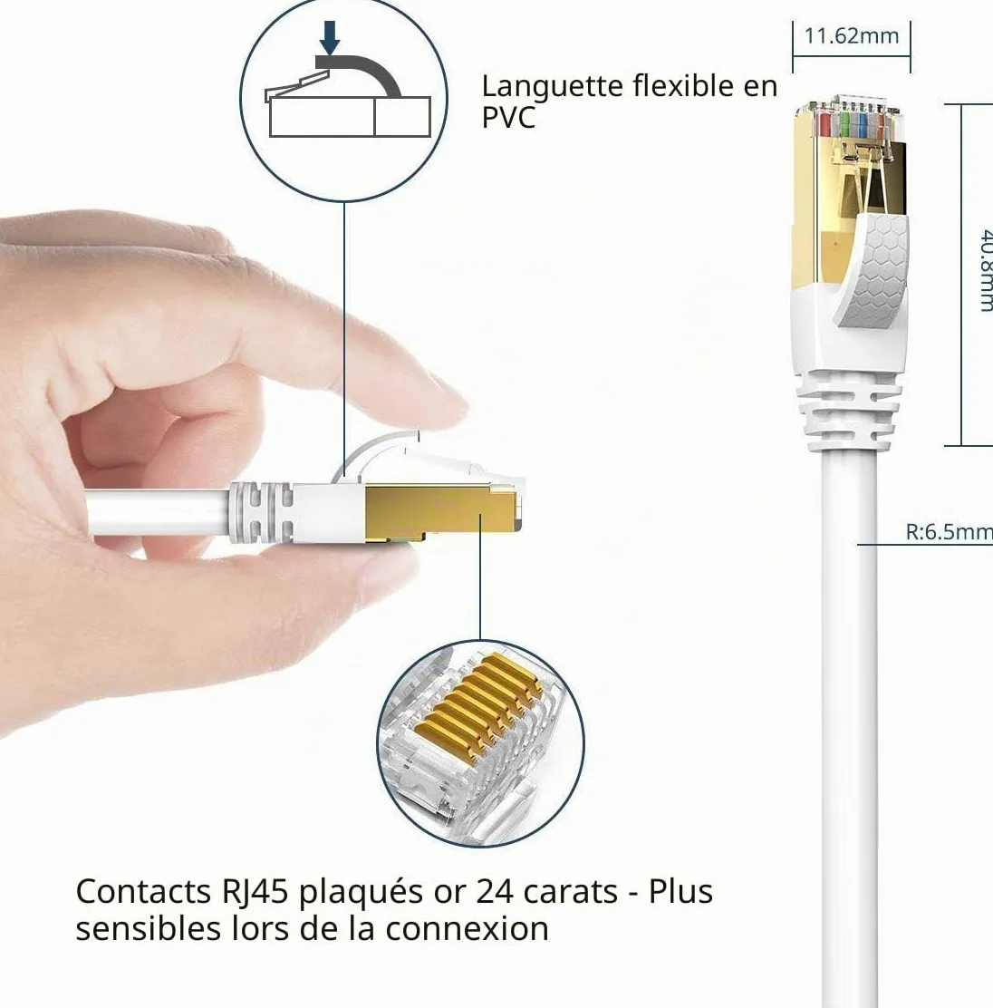Veetop Câble Ethernet Cat 8, RJ45 50m Cable Réseau, Cat8 40Gbps 2000MHz Gigabit S/FTP Câble Internet Lan pour PS5, Routeur, Téléviseurs, Xbox, Plus Rapide que Cat 6/Cat 7