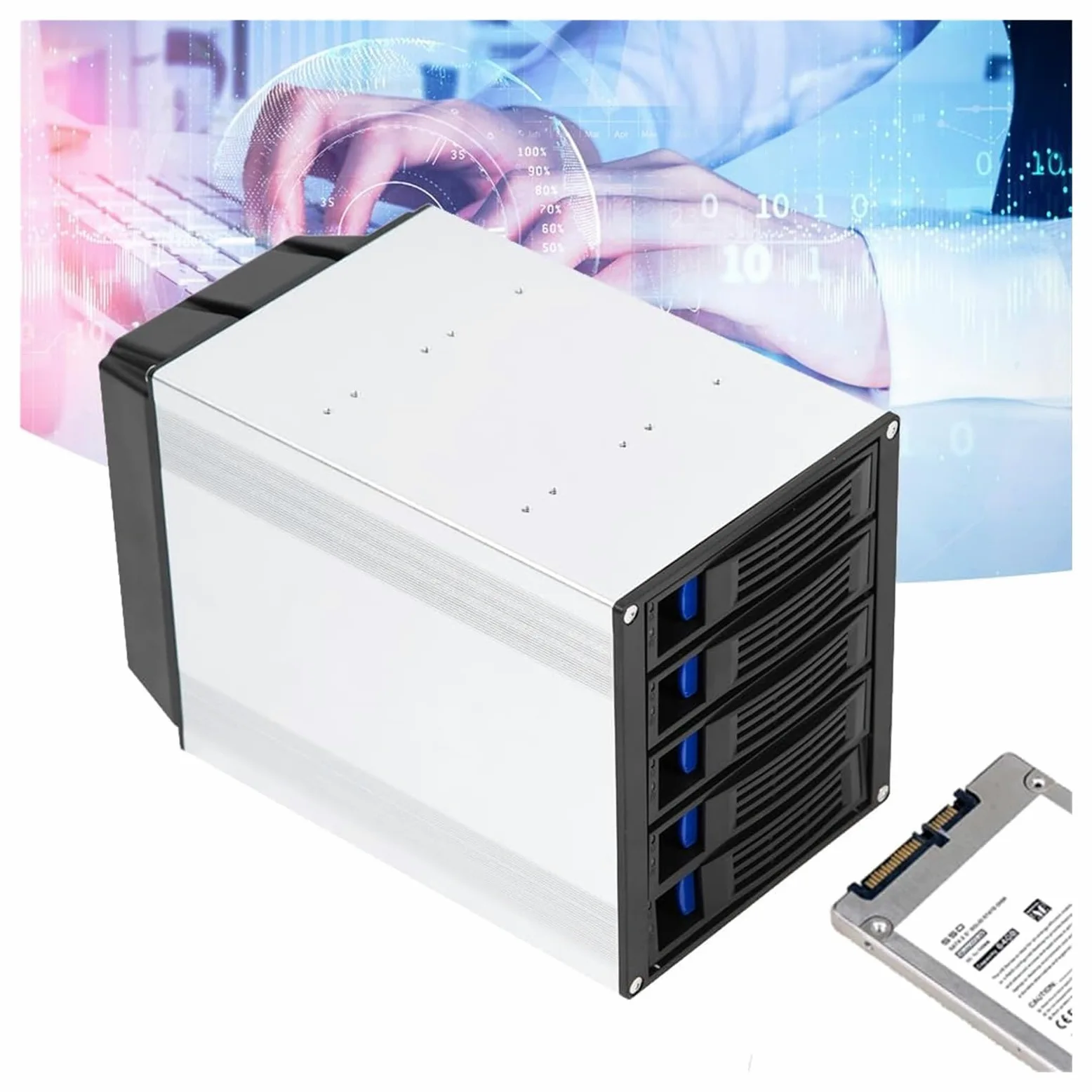 Boîtier de Disque Dur 5 Baies, Station d'accueil Verticale for Disque Dur Externe SATA, SSD, boîtier en Alliage d'aluminium, Adaptateur Secteur