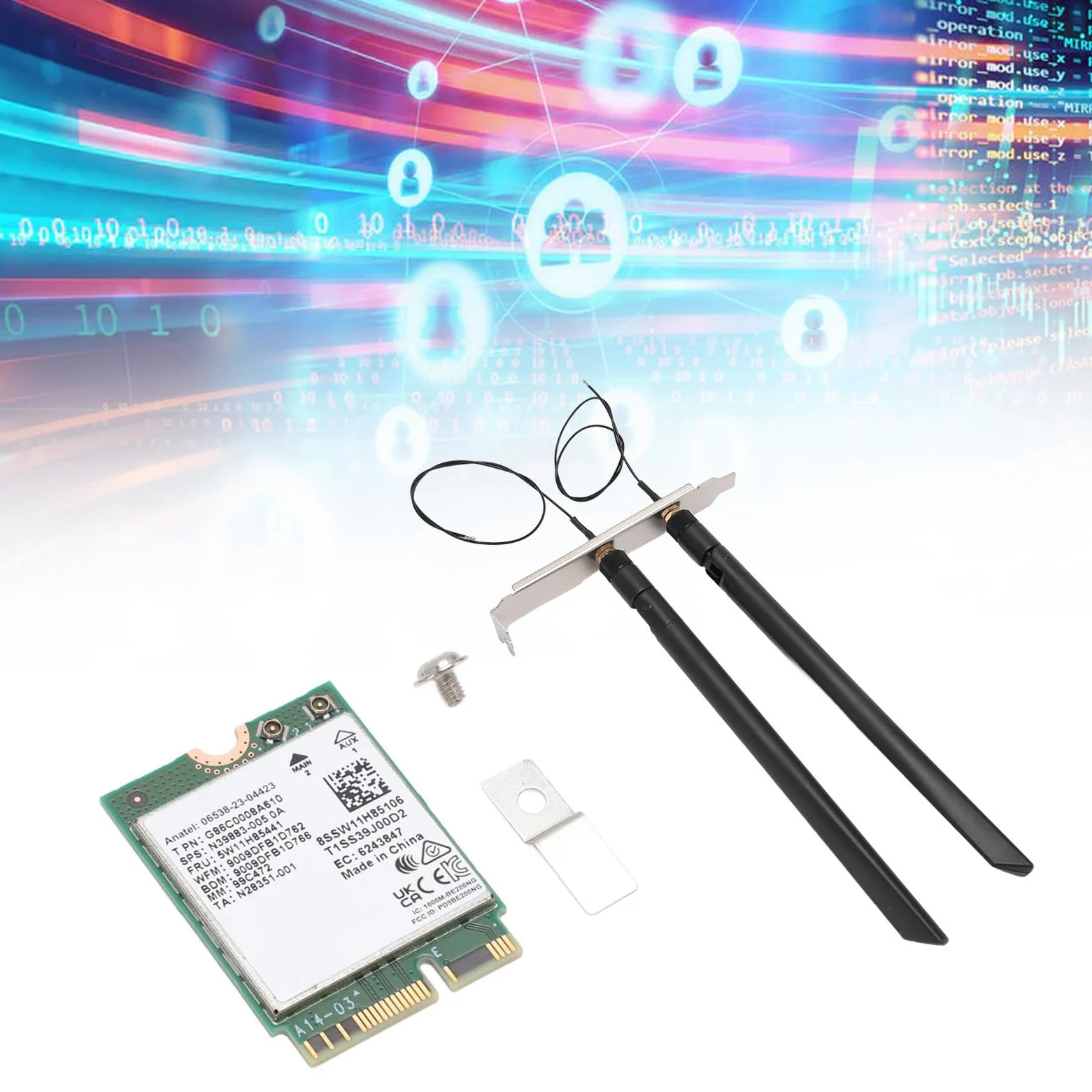 Fockety Carte WiFi 7 PCIe, Adaptateur Réseau Tri-Bande 574 Mbps 2400 Mbps 5800, Carte WiFi M.2 avec Bluetooth 5.4 pour Ordinateur 10 11 OS (7 avec antenne et Support)