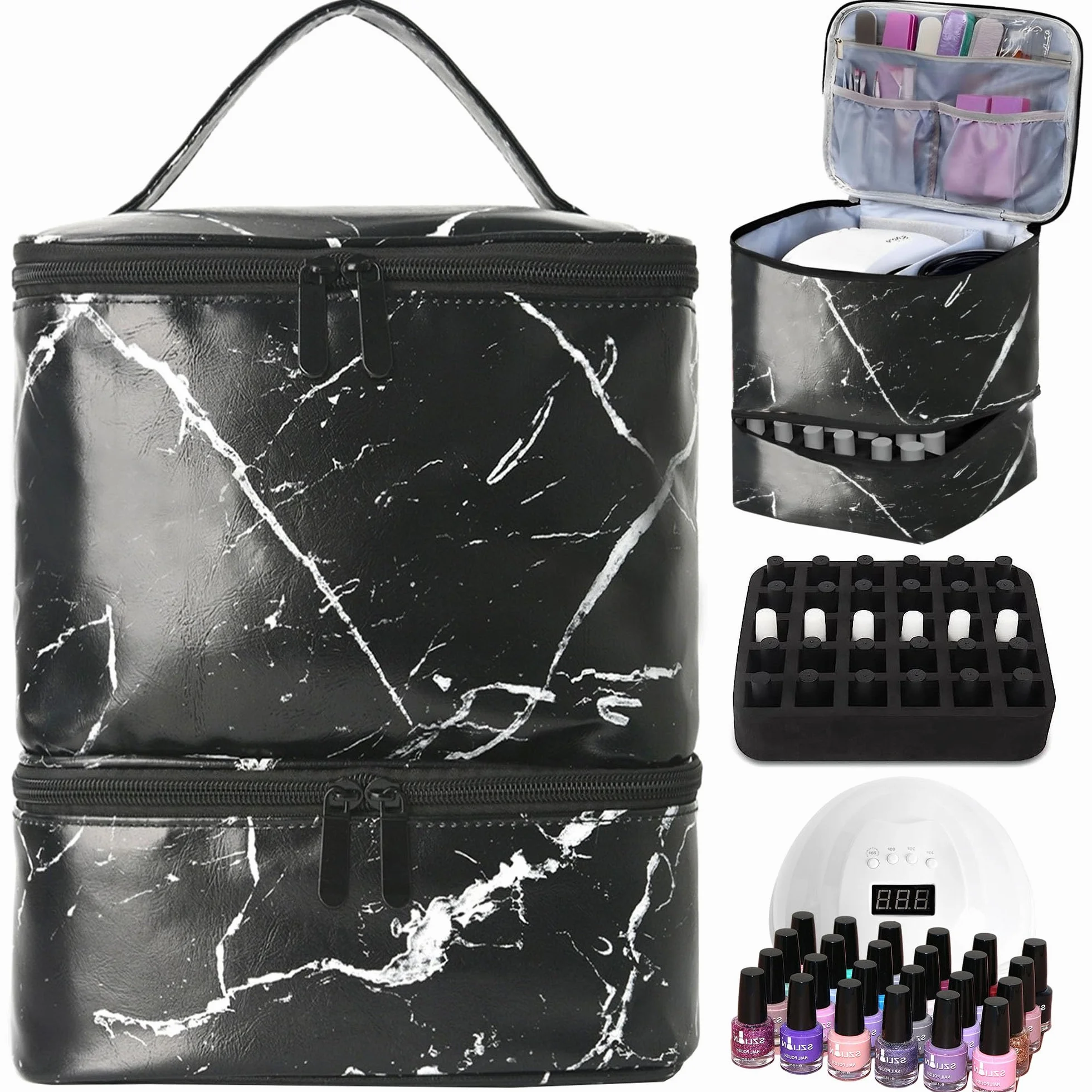 Boîte de rangement vernis à ongles double couche 30 flacons lampe ongles Noir