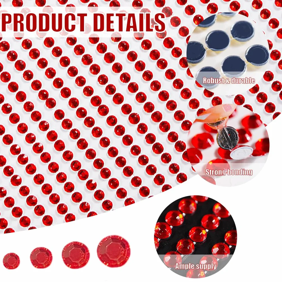 Strass Autocollant 3584 Pièces Rouge et Noir Rond 3/4/5/6mm DIY Artisanat Vêtements Ongle