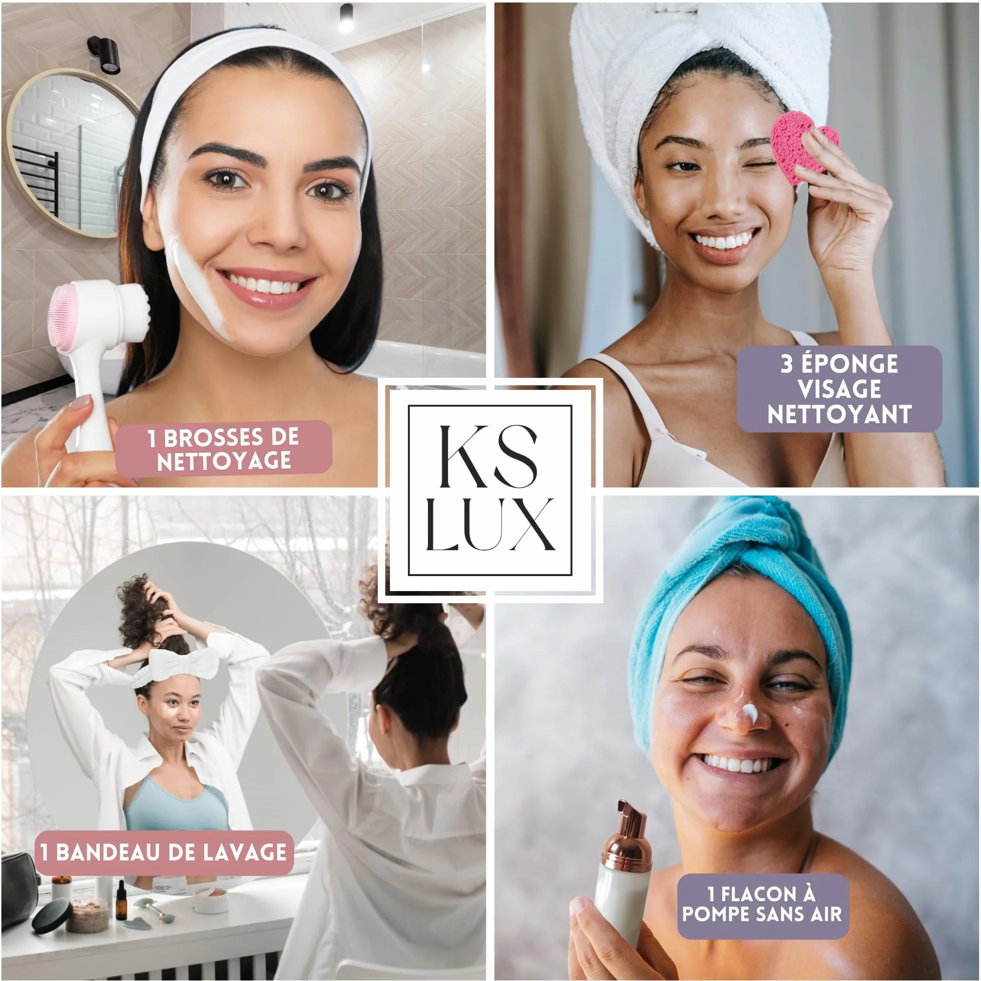 KS LUX coffret soin visage femme skincare coréenne avec brosse nettoyante visage et bandeau cheveux maquillage