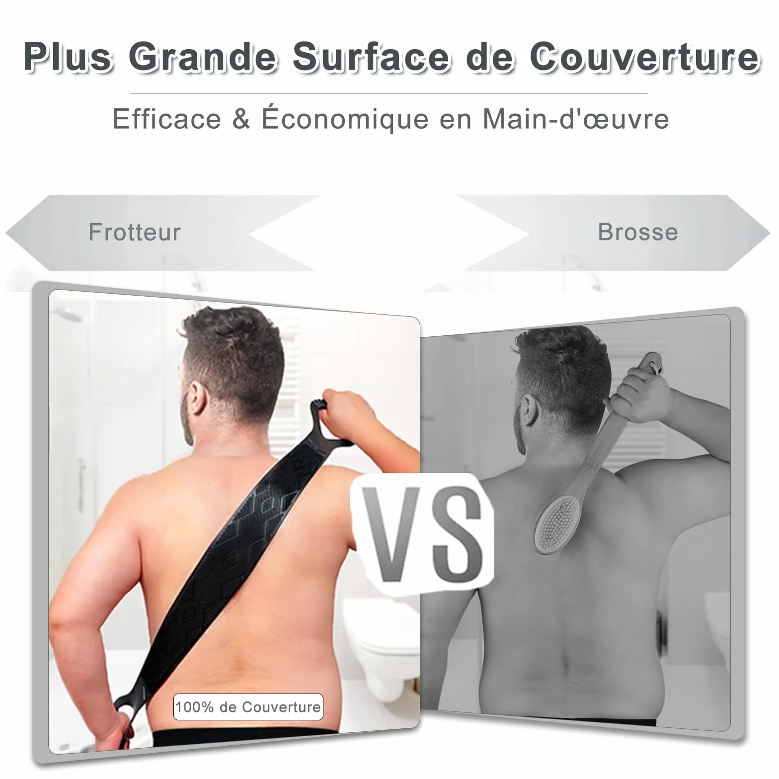 FREATECH Brosse Dos 2 Côtés 90 cm Nettoyage Massage Corps Noir