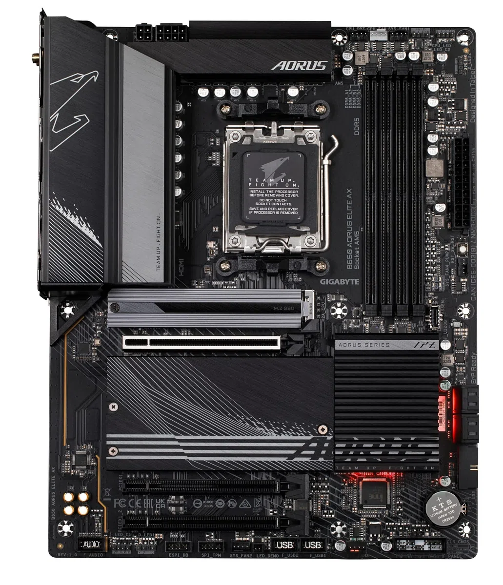 Gigabyte B650 AORUS Elite AX (AM5/ LGA 1718/ AMD B650/ ATX/Garantie 5 ans/ DDR5/ M.2/ PCIe 5.0/ USB 3.2 Gen2X2 Type-C/WiFi 6E/2.5GbE LAN/Q-Flash Plus/EZ-Latch/Gaming Carte mère)