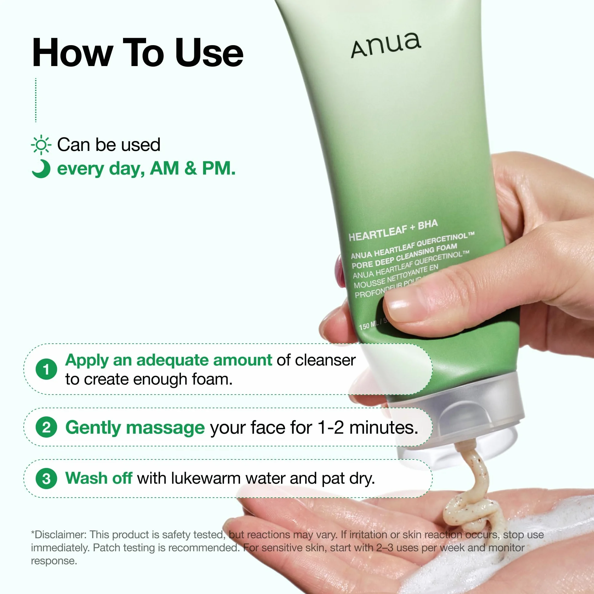 ANUA Heartleaf Nettoyant Visage Moussant Mousse Nettoyante Acide Salicylique BHA 150ml
