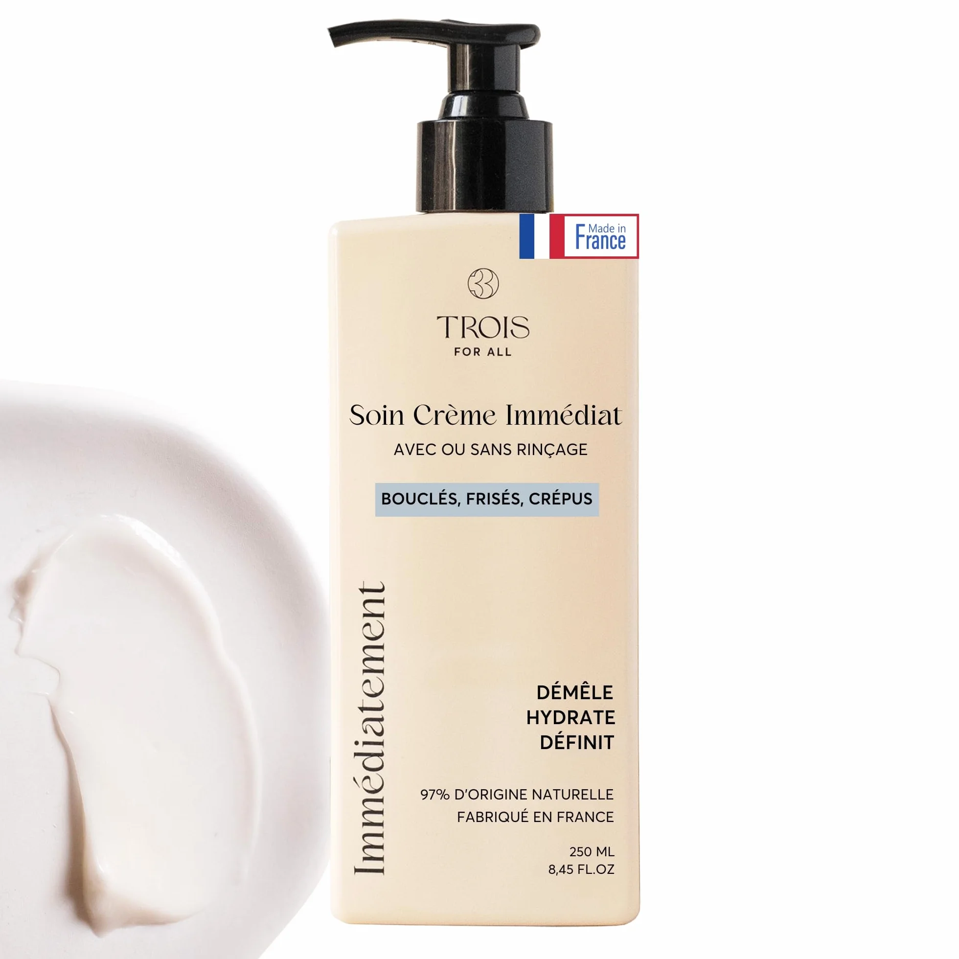 Trois For All Crème Cheveux Bouclés, Soin Crème Immédiat 250ml