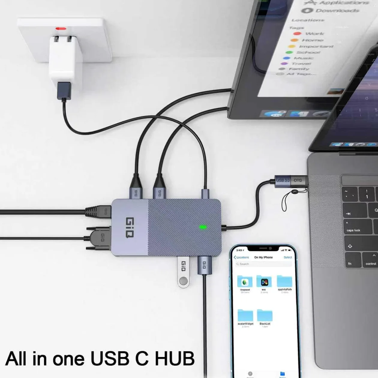 Station d'accueil USB Giq USB C HUB USB 3.0 vers Double HDMI VGA Adaptateur Triple Affichage USB C pour Ordinateur Portable Double Moniteur HDMI Splitter Extender Compatible avec MacBook M1 M2 USB
