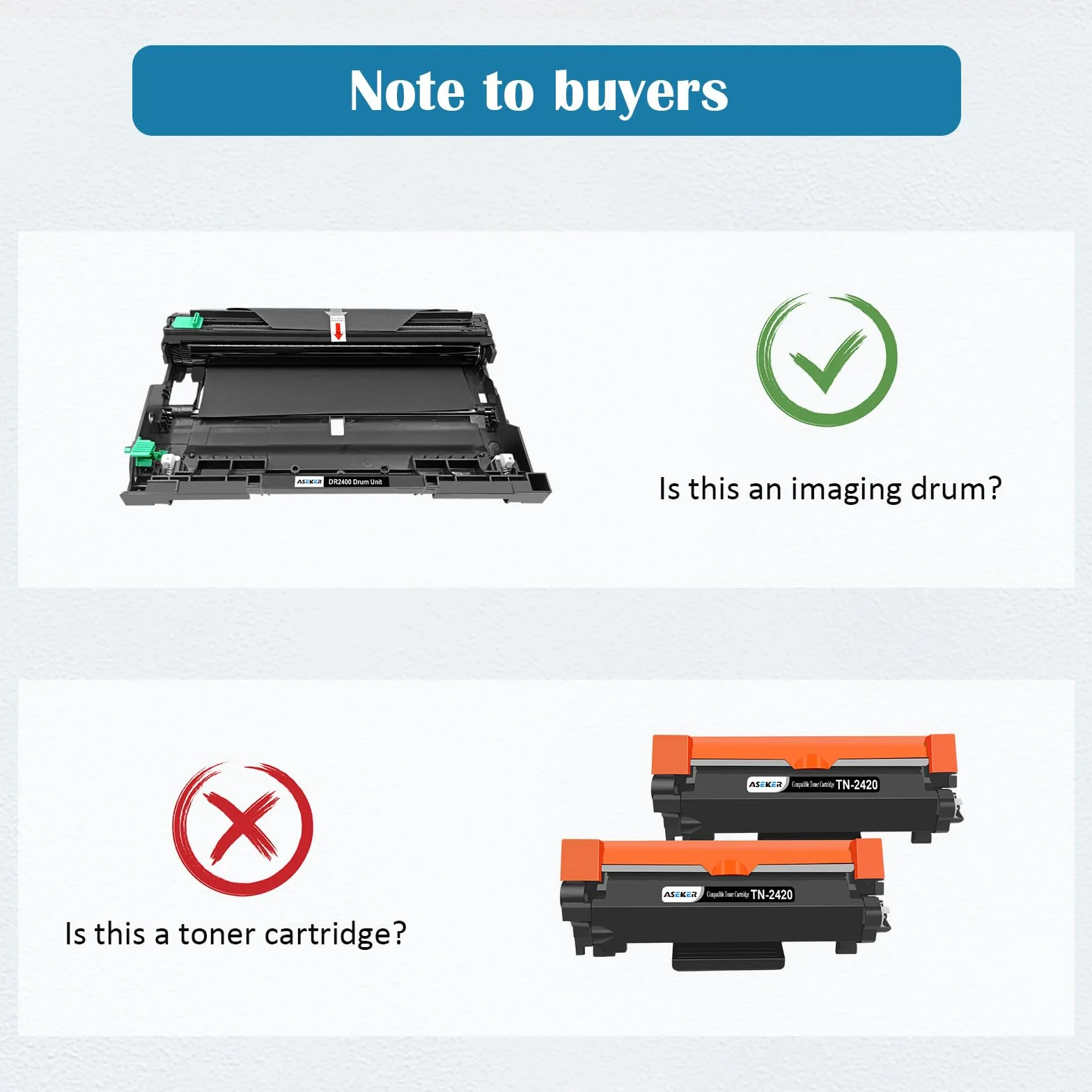 Tambour DR2400 DR-2400 Compatible TN-2420 Brother HL-L2310D HL-L2350DW HL-L2370DN HL-L2375DW DCP-L2510D DCP-L2530DW DCP-L2550DN MFC-L2710DN MFC-L2710DW MFC-L2730DW MFC-L2750DW