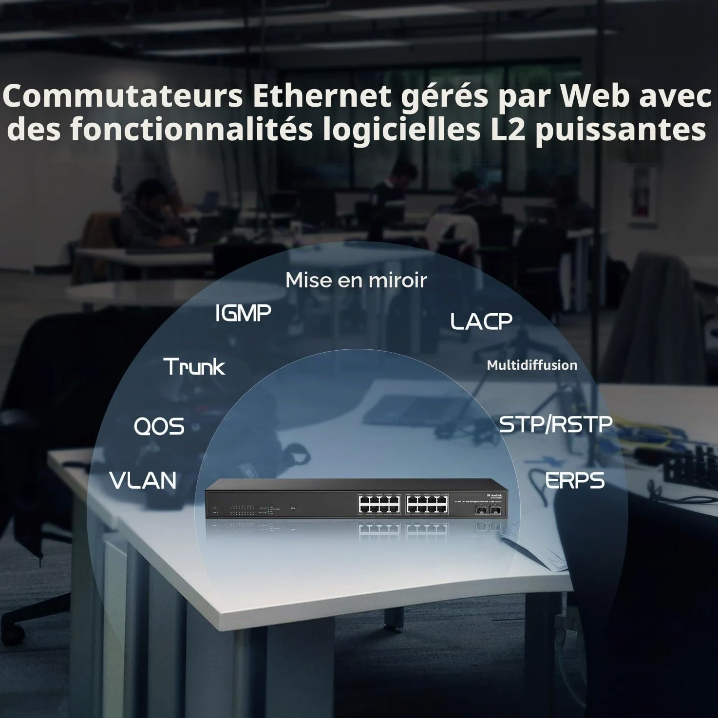 MokerLink 16 Port 2.5G Commutateur Ethernet Géré Managed avec 2x10G SFP, 16x2.5G Base-T Ports, supporte LACP/VLAN/QOS/IGMP, Commutateur réseau RackMount sans ventilateur en métal géré via le Web