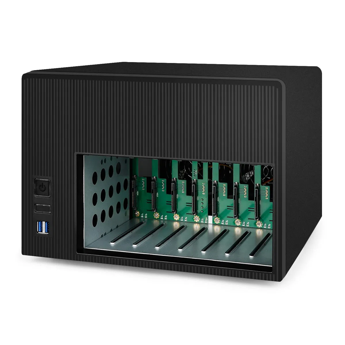 K7 Boîtier NAS 8 baies compatible avec les boîtiers d'ordinateur, carte mère Micro-ATX Mini-ITX, 3 ventilateurs, plateau de 8 x 2,5/3,5", serveur de stockage réseau pour la maison (sans disque