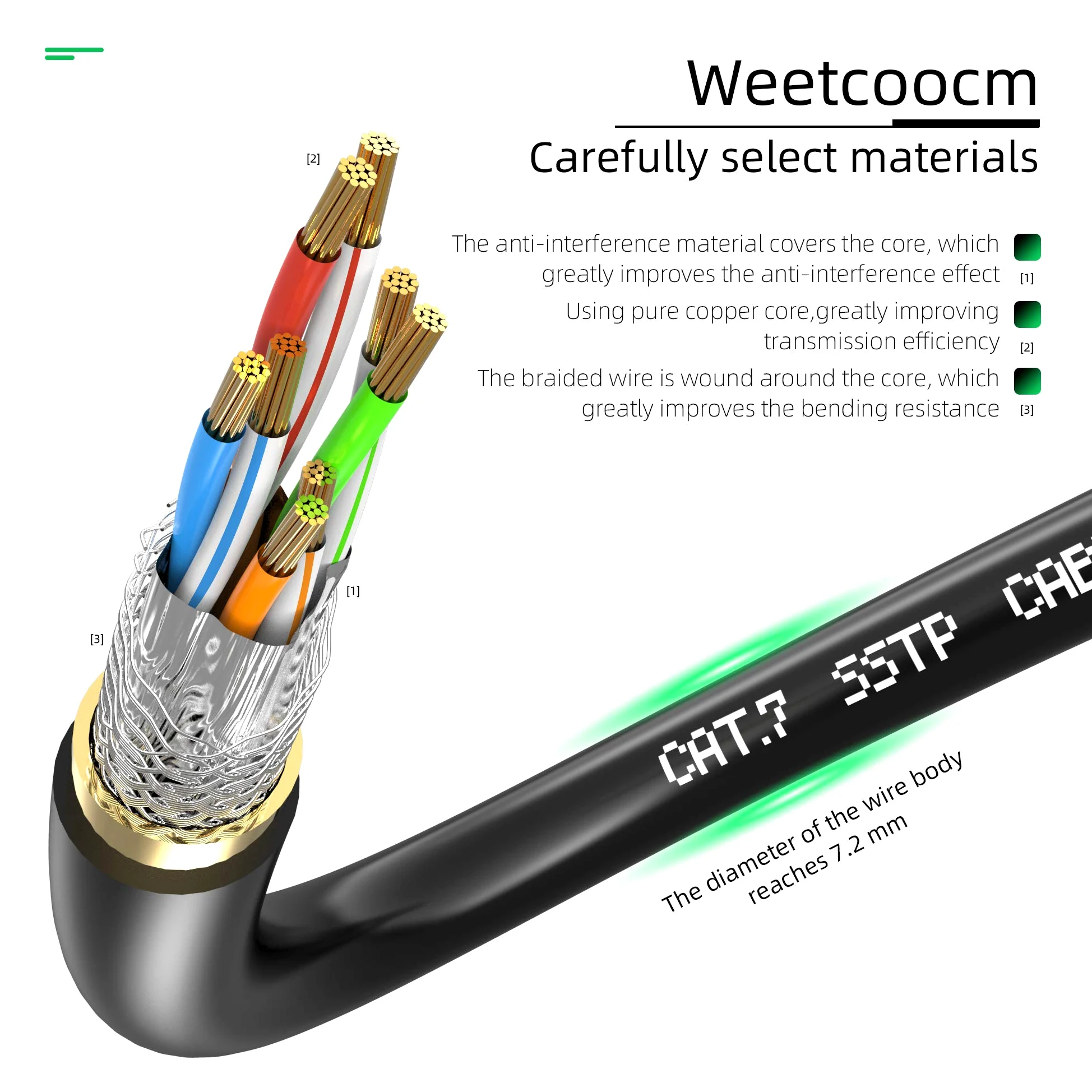 Câble d'extension Ethernet Cat6a de 30,5 m, câble d'extension de raccordement RJ45 blindé mâle vers femelle (30,5 m)