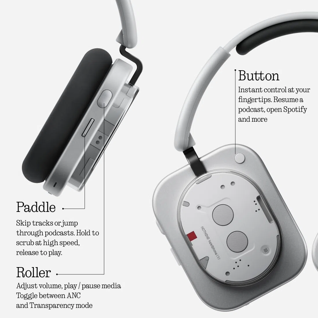 Nothing Headphone (1) Casque Circum-Aural sans Fil avec Réduction Active du Bruit, 80h Autonomie, Hi-Res, Audio Spatial, Résistant à l’Eau – Blanc