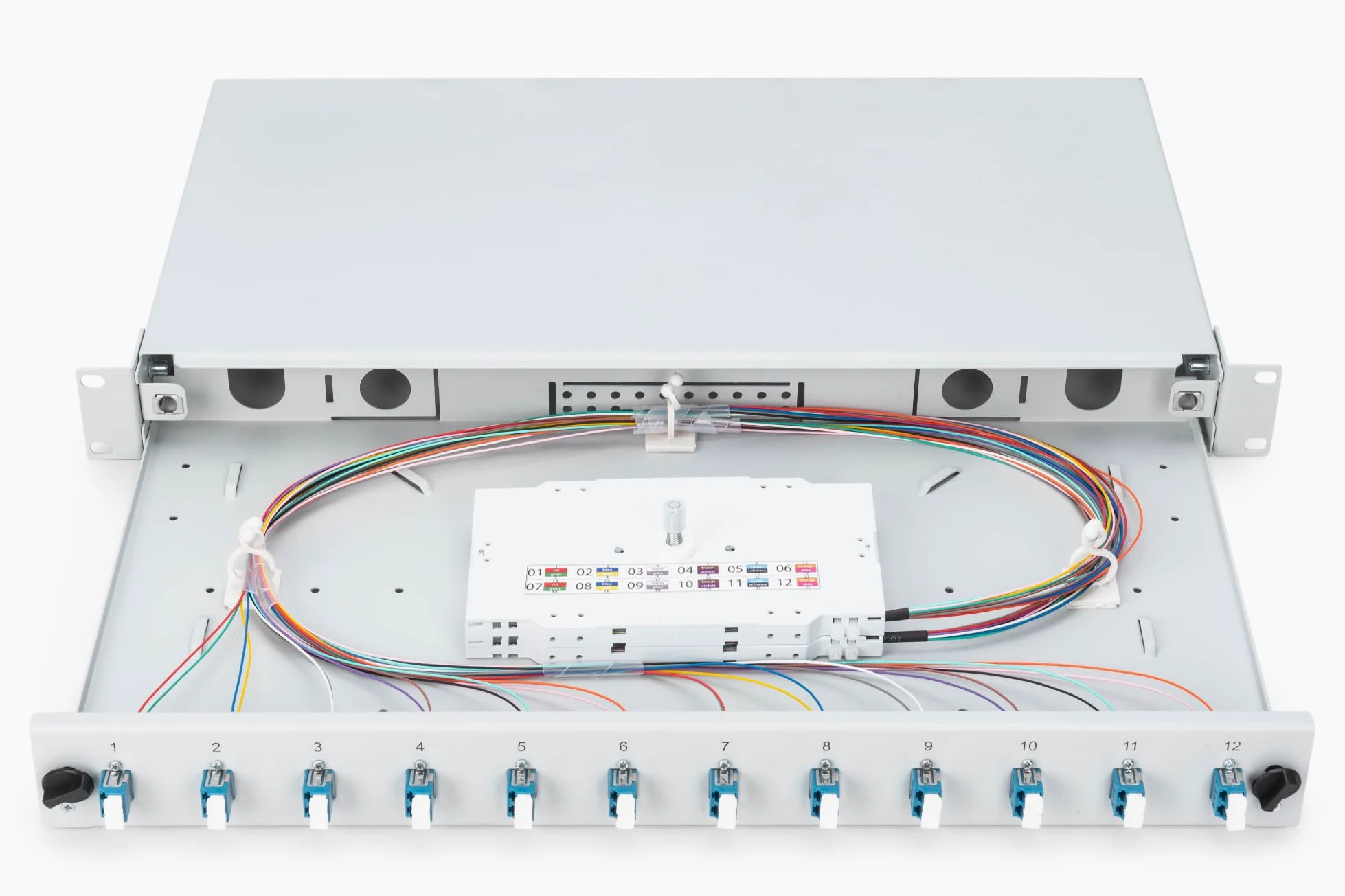 DIGITUS Boîte d'épissure fibre optique 12 couplages - LC - OS2 - 1U 19 pouces - Single-Mode duplex - Avec cassette d'épissure - Montage en rack