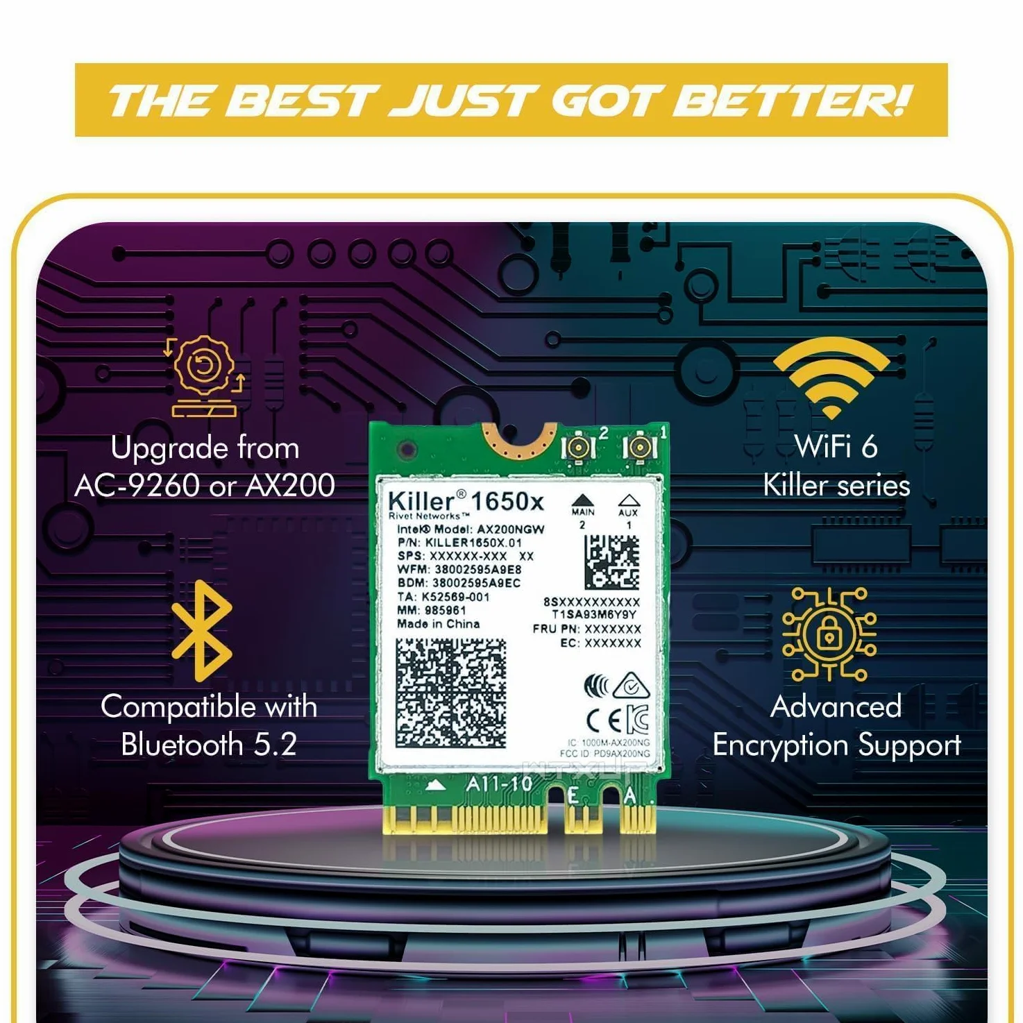 AX1650x Killer Series WiFi 6 Upgrade | Gaming WiFi Adapter | M.2 WiFi Card for PC | 2.4 Gbps WiFi for PC | Supports Bluetooth 5.2 & Intel, AMD, Windows 10+, Linux (AX1650x)