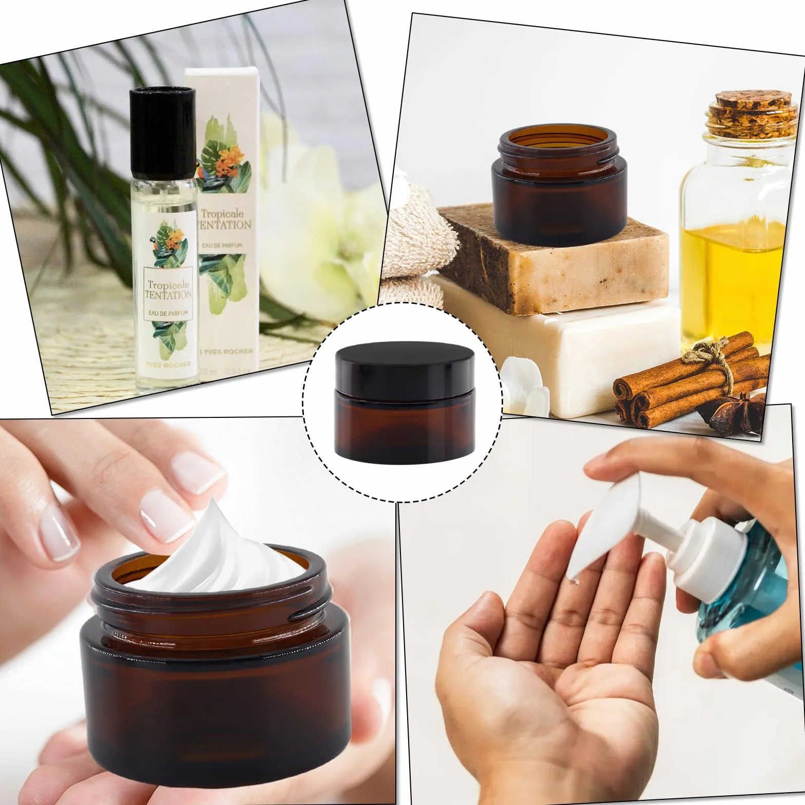 Pots en Verre Ambré 30 ml avec Couvercle et Liner pour Crèmes Cosmétiques Lotions Huiles Essentielles