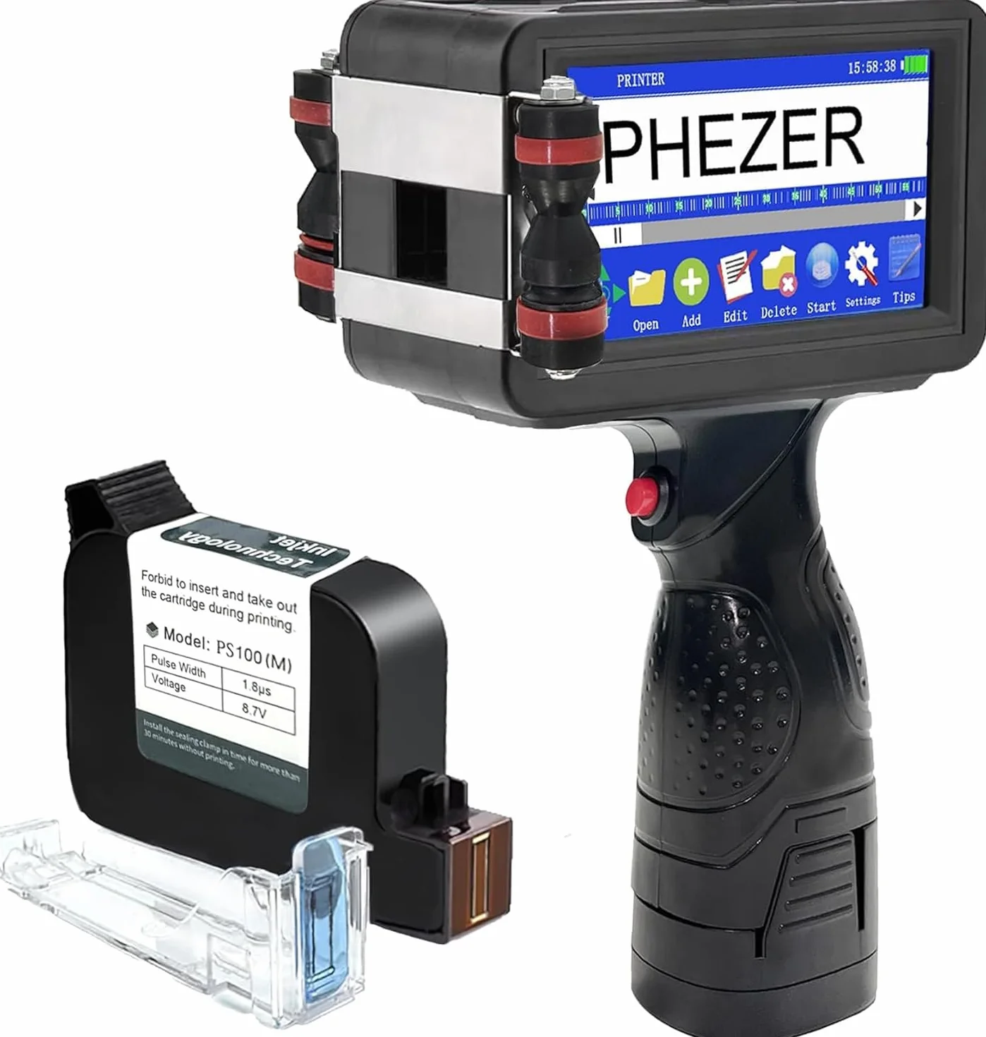 Phezer Imprimante à Jet d’Encre Portative P16 0,5 Pouce 360° Codage Date Expiration Code-Barre