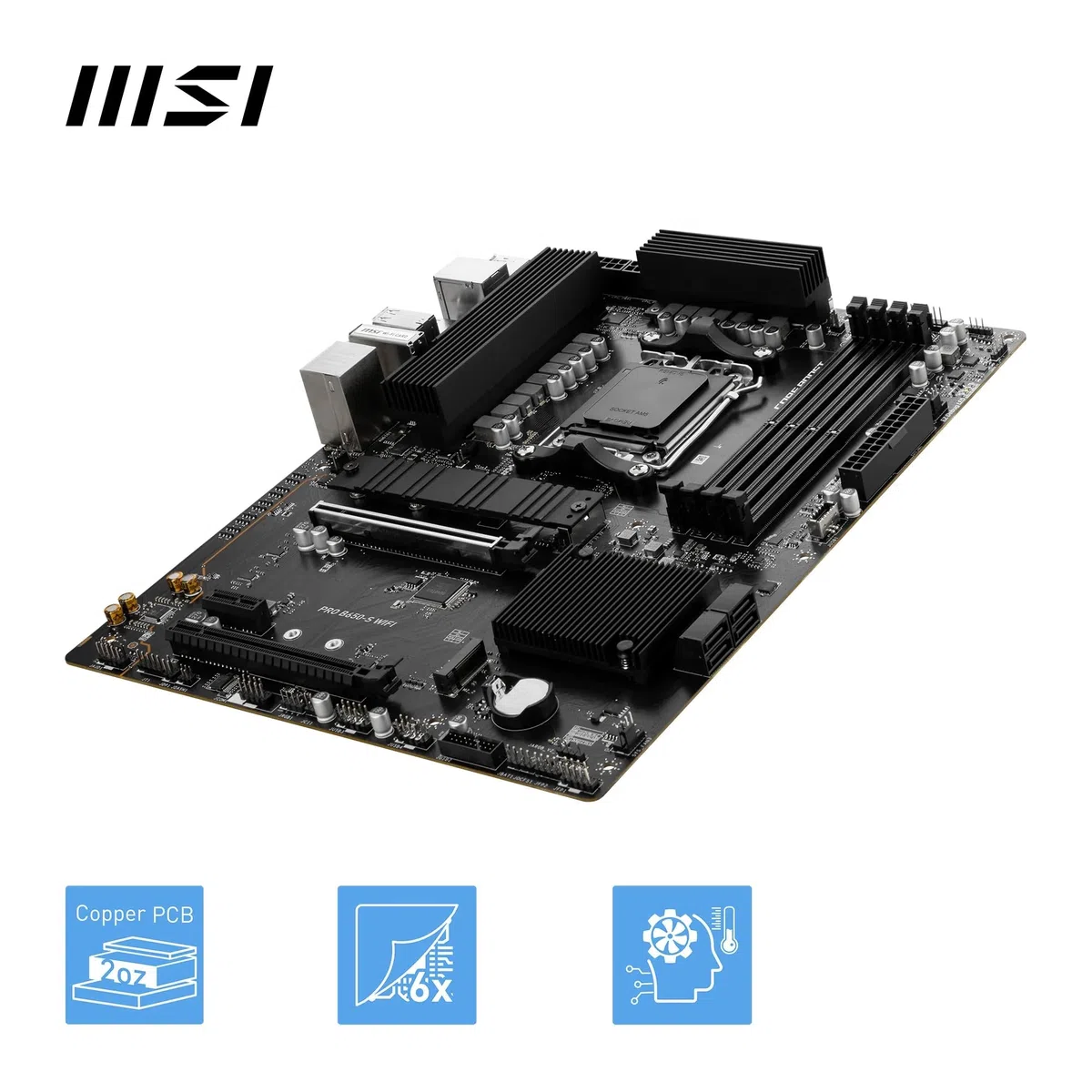MSI Pro B650-S Carte mère WiFi V1, ATX - Prend en Charge Les processeurs AMD Ryzen 9000/8000/7000, AM5 - DDR5 Memory Boost 6000+MHz/OC, 2 x PCIe 4.0 x16, 2 x M.2 Gen4, Wi-FI 6E