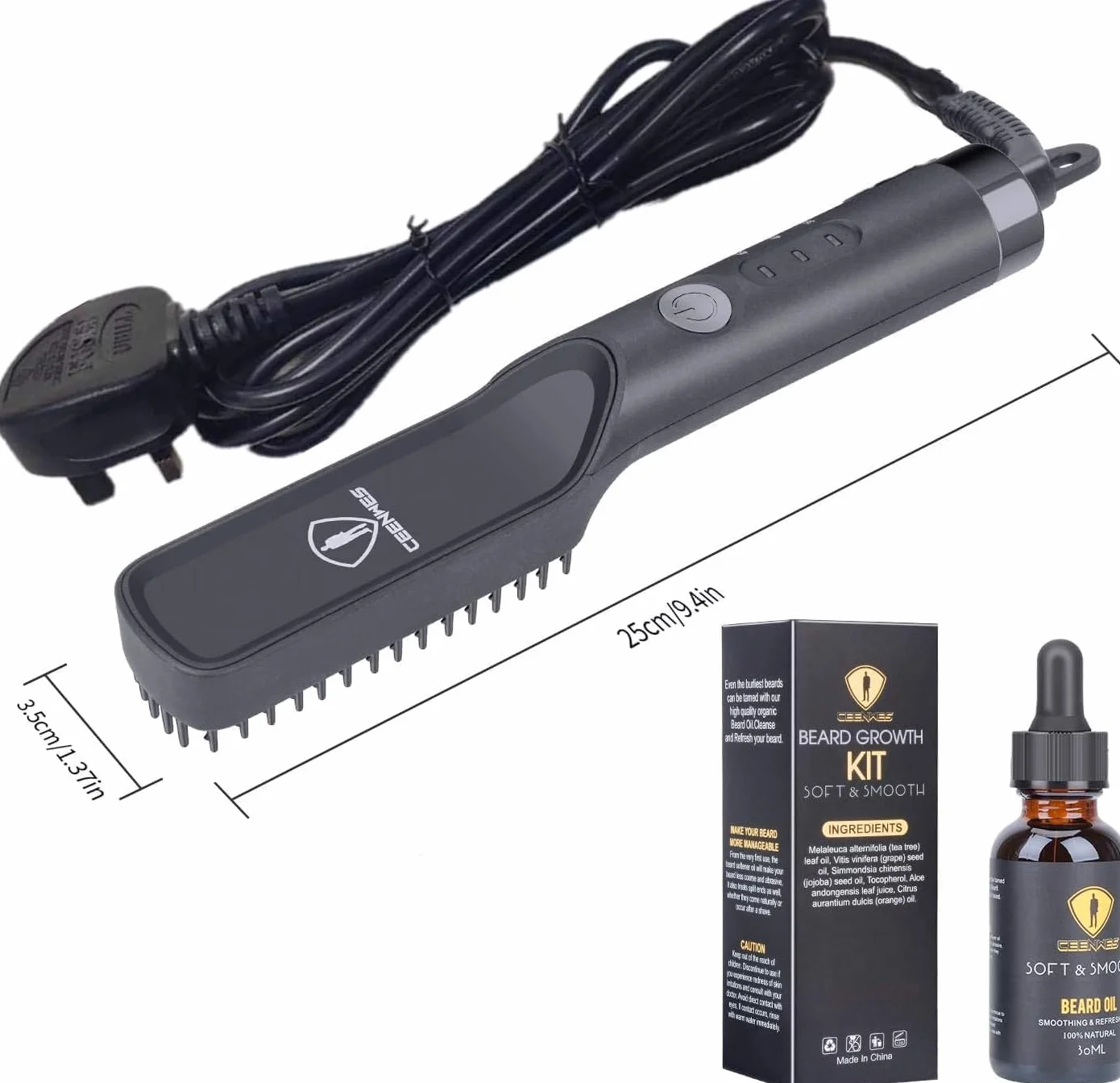 3 en 1 Brosse Lisseur à Barbe Hommes avec Crème et Huile à Barbe