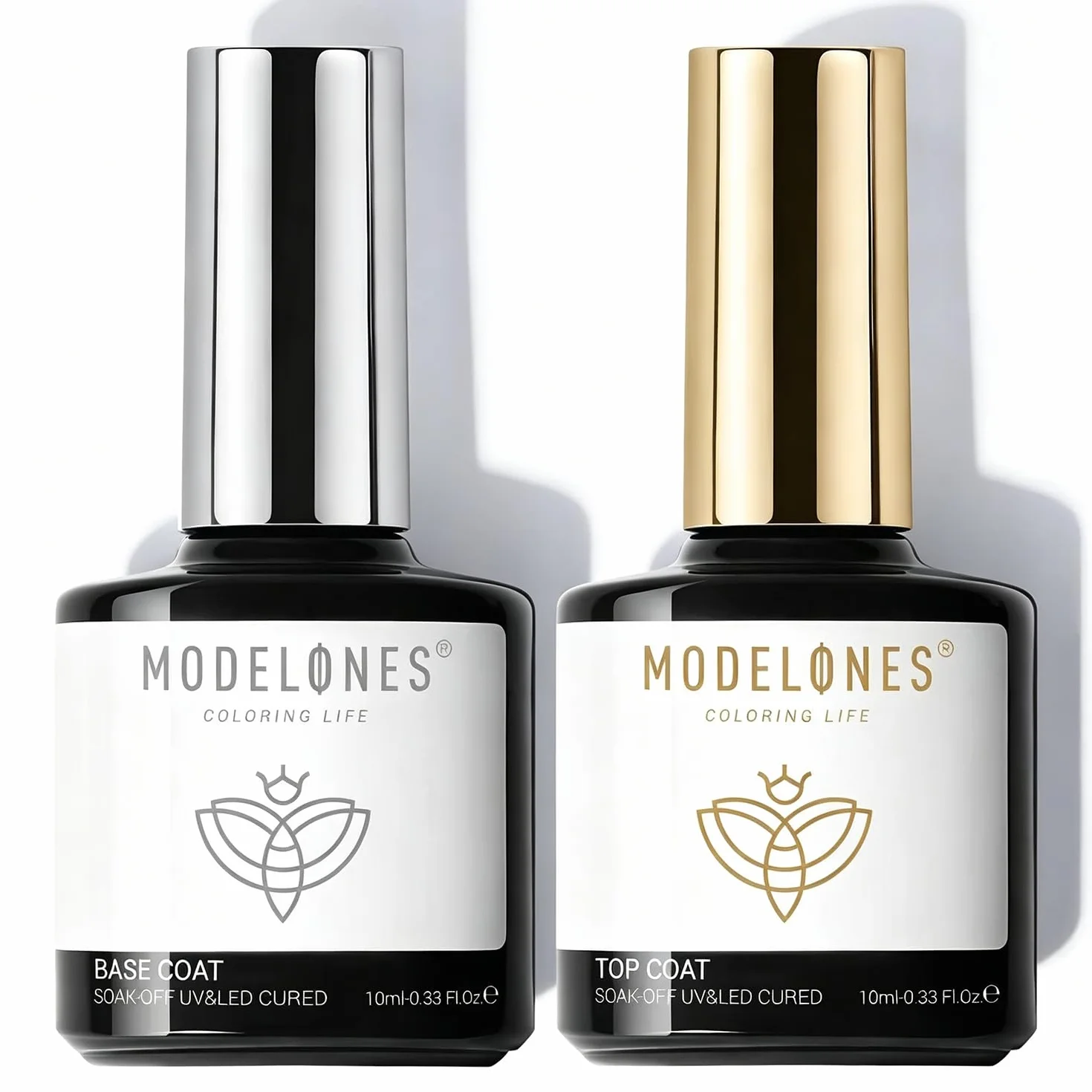 Modelones Top Coat Semi Permanent No Wipe Base et Top Coat Vernis Semi Permanent 10ML*2 Gel UV Manucure Kit