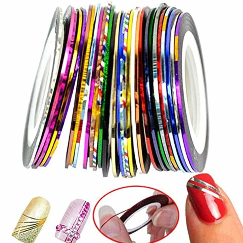 Lot de 32 rouleaux de ruban adhésif pour nail art stripes