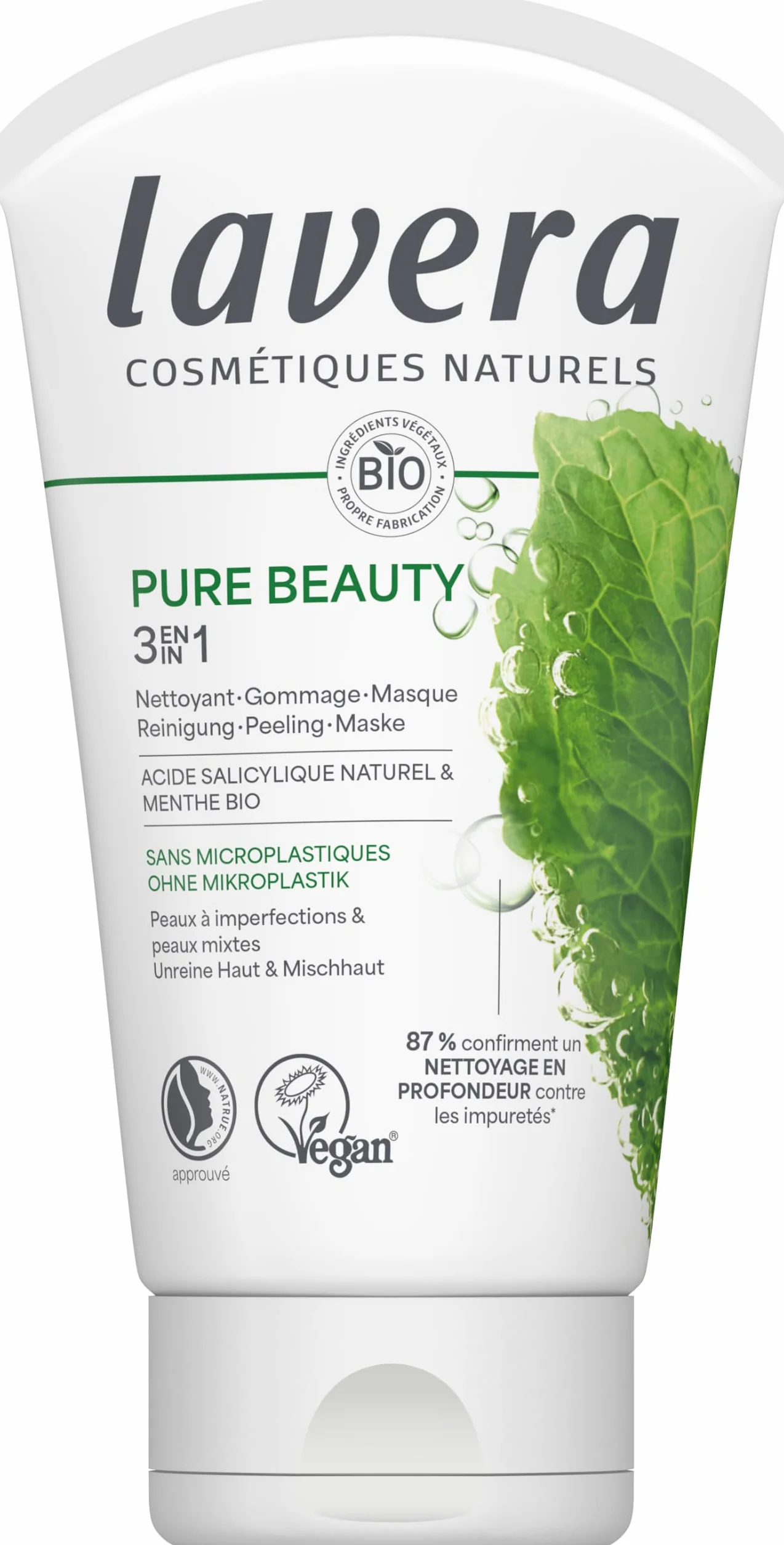 lavera Pure Beauty 3en1 Nettoyant Gommage Masque 125 ml vegan