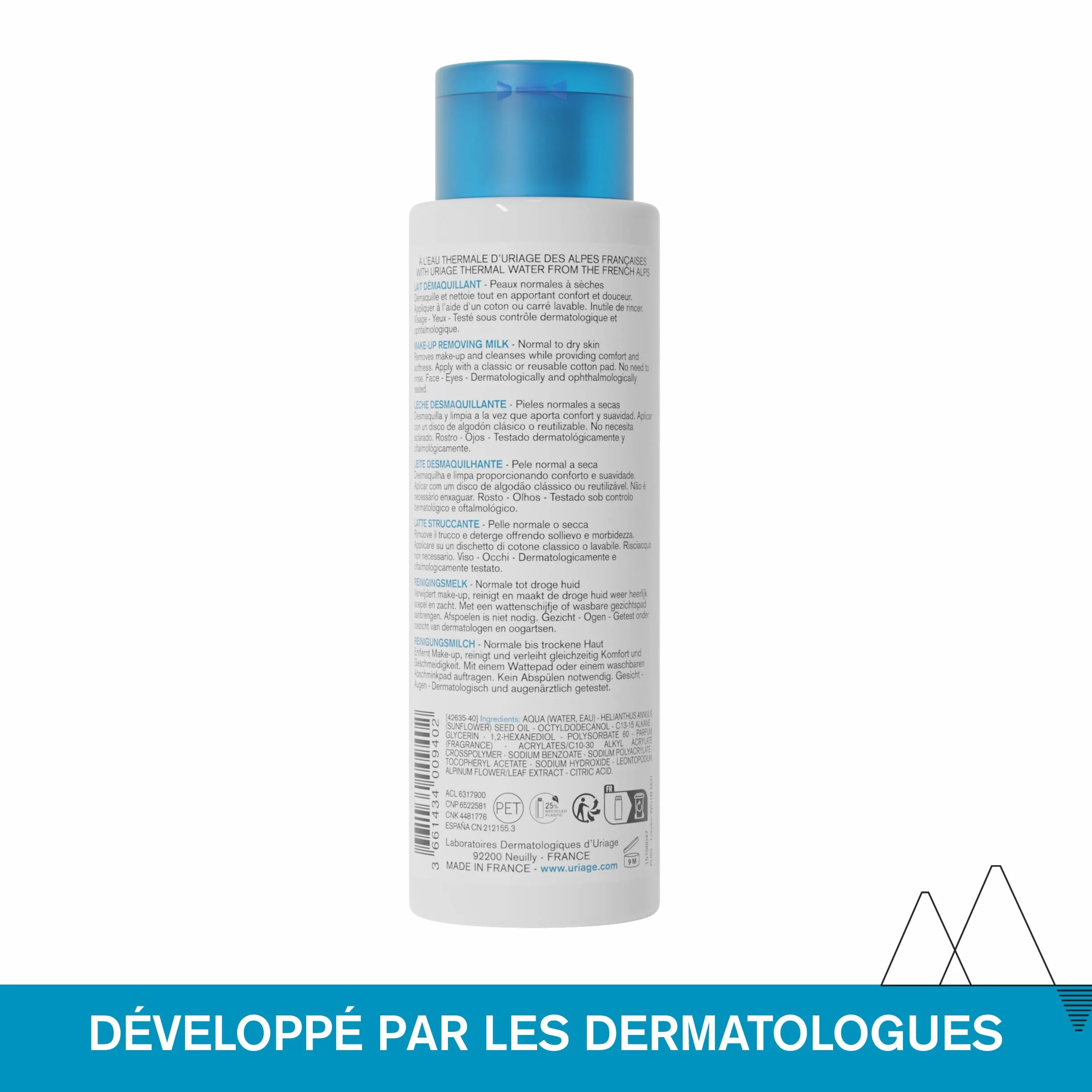 Uriage Lait Démaquillant Visage et Yeux 250 ml Edelweiss Biologique Haute Tolérance