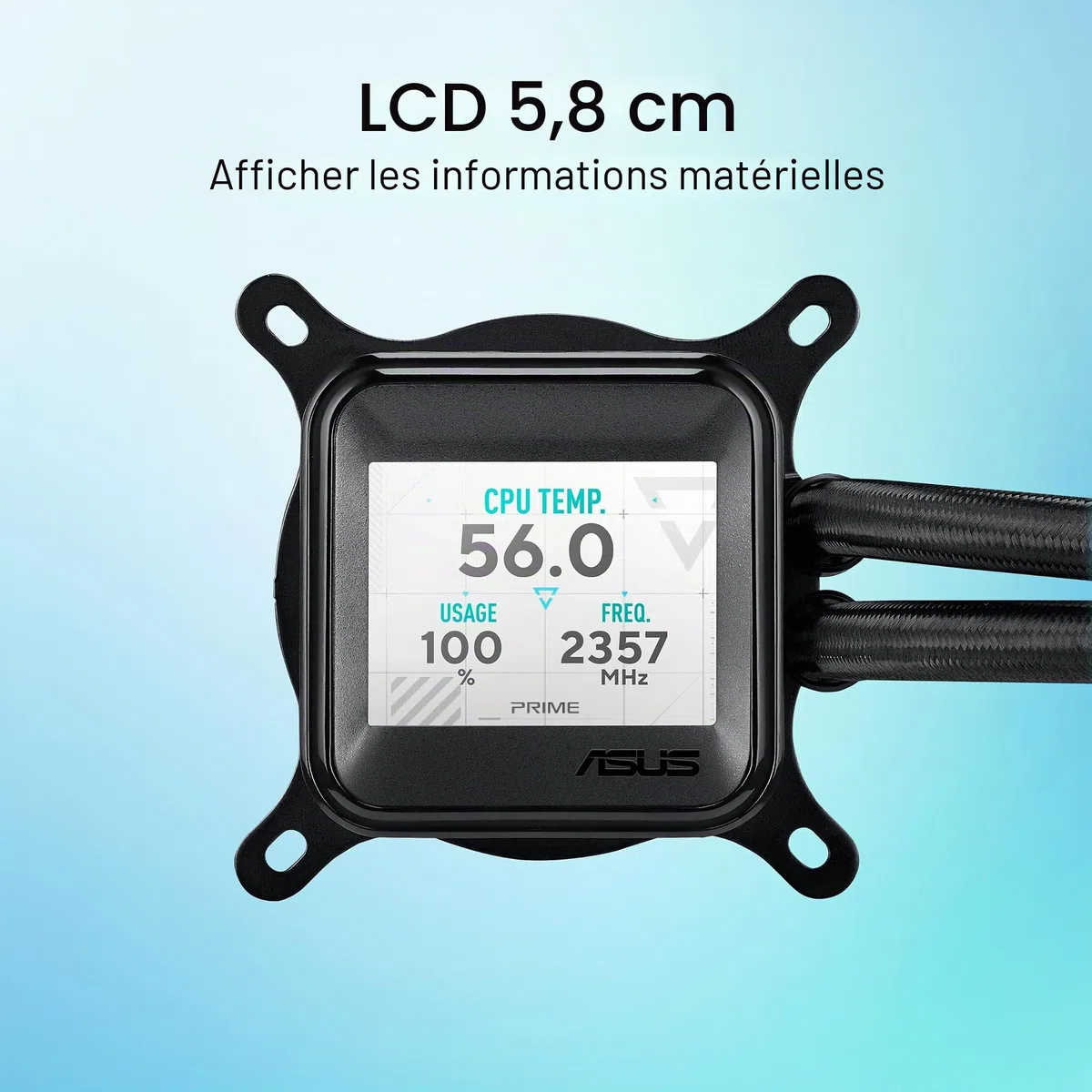 ASUS Prime LC ARGB LCD All-in-One Liquid CPU Refroidissement à Eau (écran LCD 2,3", Pompe Asetek, Ventilateurs ARGB préinstallés, pour Intel LGA 1851, 1700, 1200, 115X, AMD AM5, AM4)