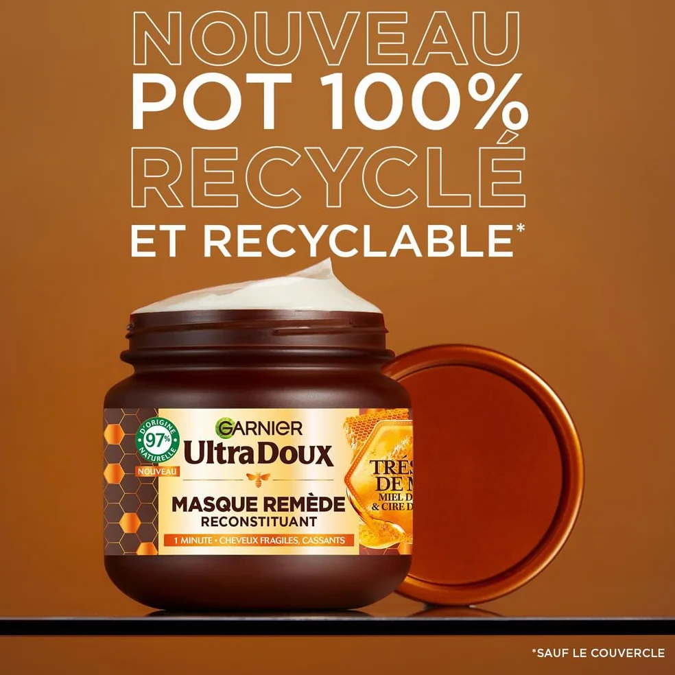 Garnier Ultra Doux Masque Remède Reconstituant Gelée Royale Miel Propolis Cheveux Fragiles Cassants Sans Parabène 340 ml