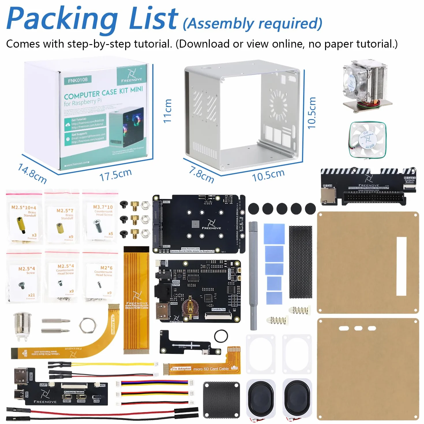 Freenove NAS Case for Raspberry Pi 5, Quad M.2 NVMe SSD Slots, PWM ARGB Fans, CPU Tower Cooler, Stereo Speakers