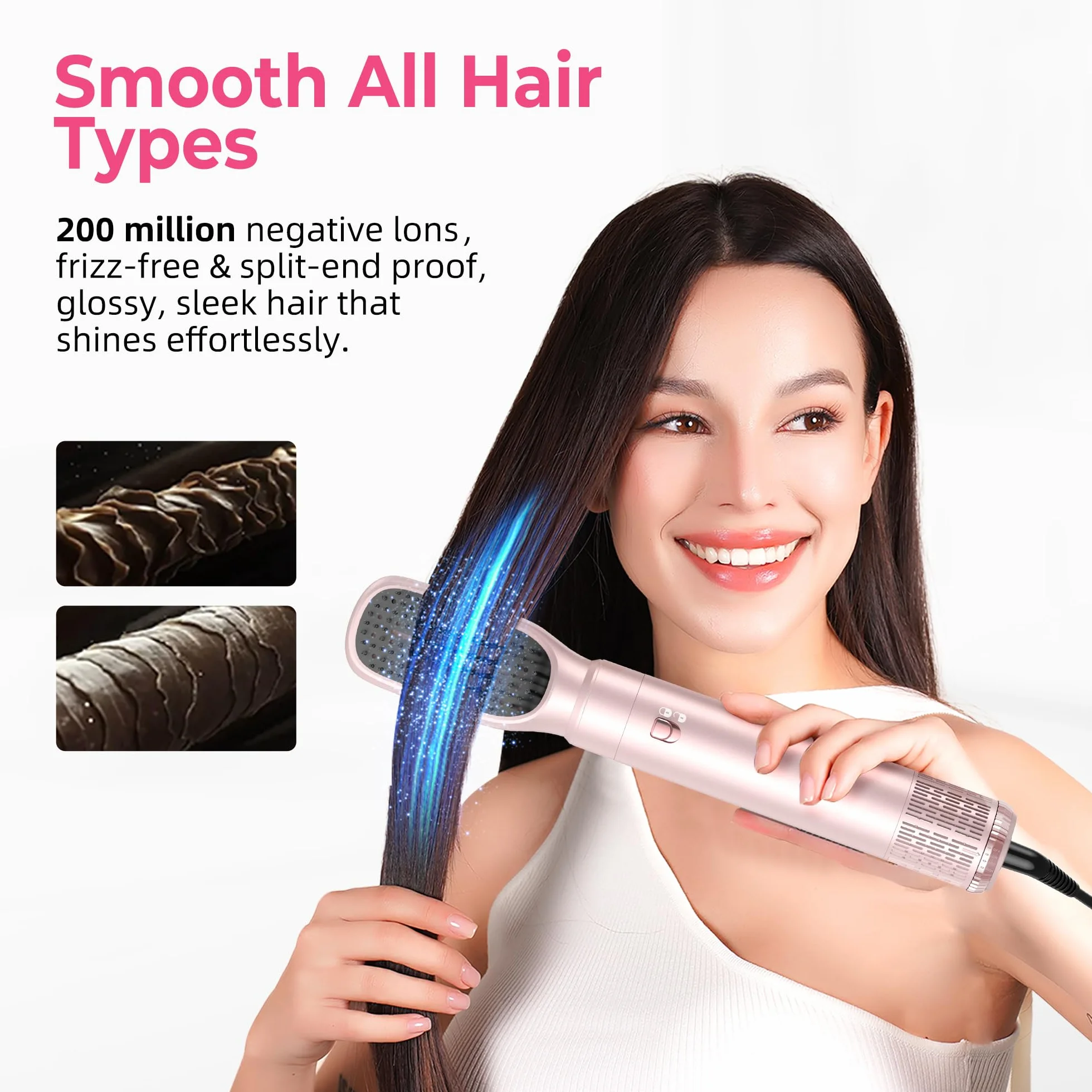 MogaWave Pro Airbrush Air Styler 1000W Brosse Soufflante Seche Cheveux Brushing Boucleur