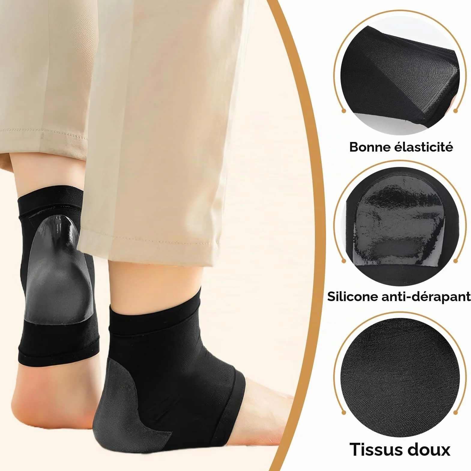 Chaussettes de talon en silicone souple, 2 paires ventilées avec coussinets et protège-talon