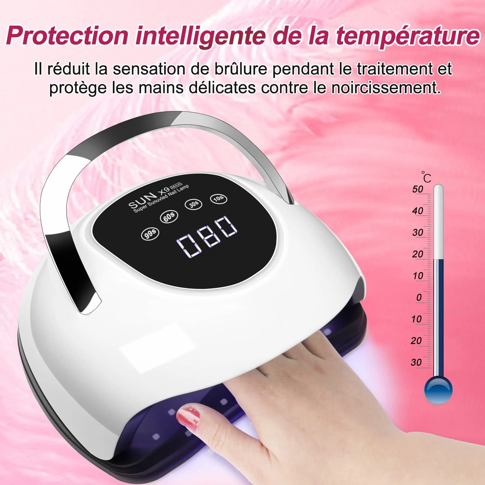 Lampe UV Ongles Gel 220W Professionnelle avec 4 Minuteries Écran Tactile Capteur Automatique Poignée Portable (Blanc)