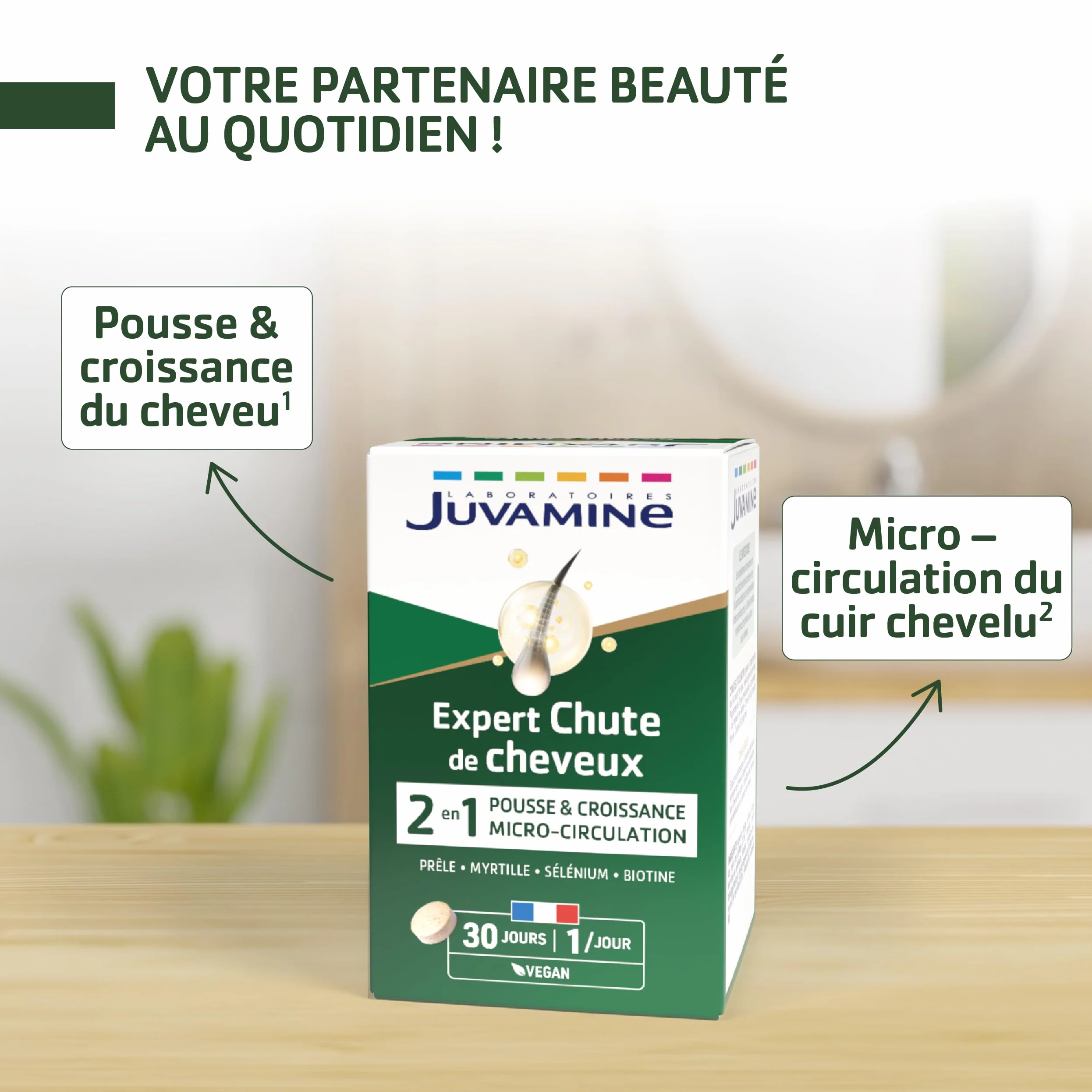 JUVAMINE Chute de Cheveux Pousse Croissance 6 Actifs Beauté Zinc Biotine 30 Comprimés Fabriqué en France