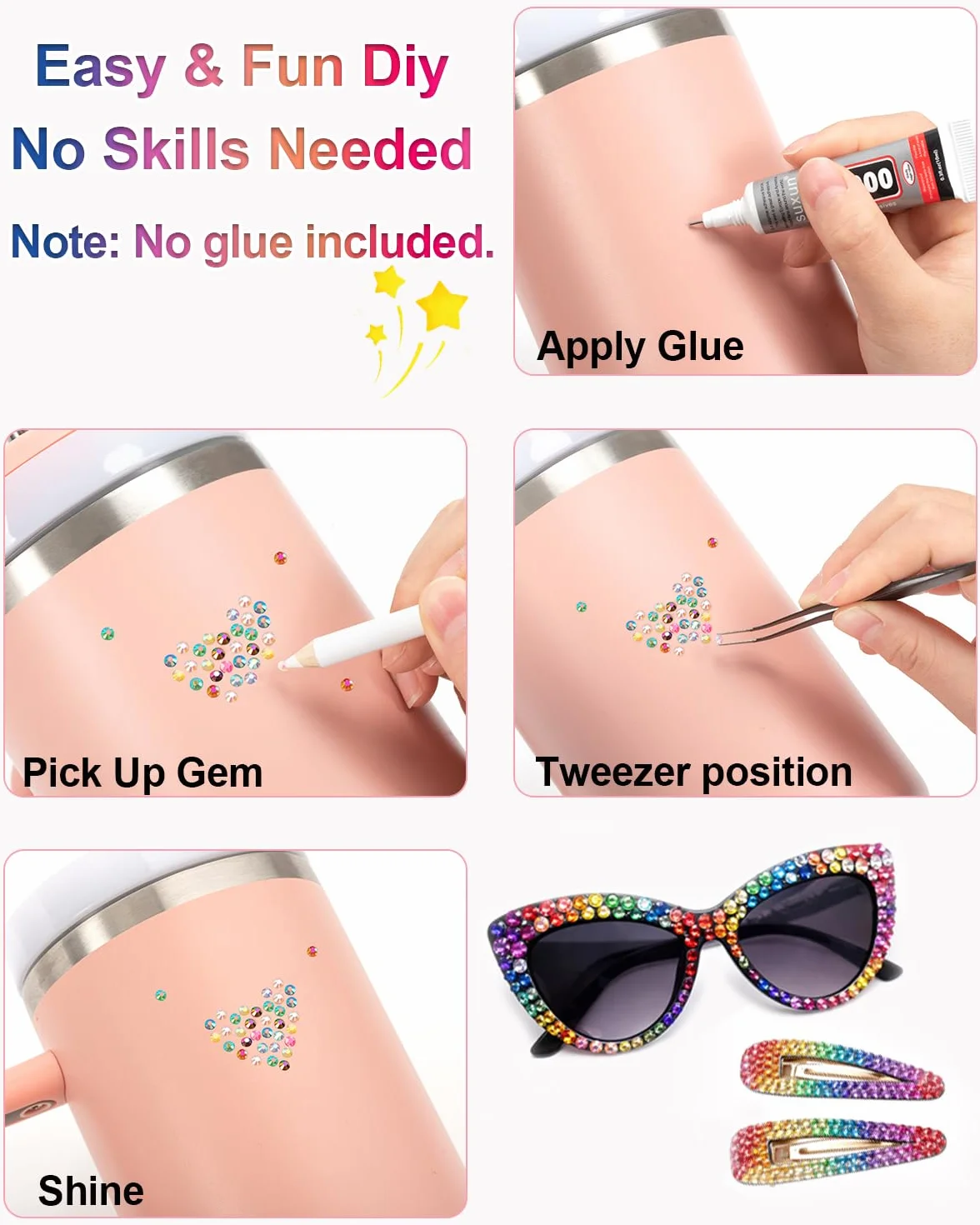 Kit de 18 couleurs 22 000 strass à dos plat 3 mm avec stylo pour nail art, vêtements, chaussures