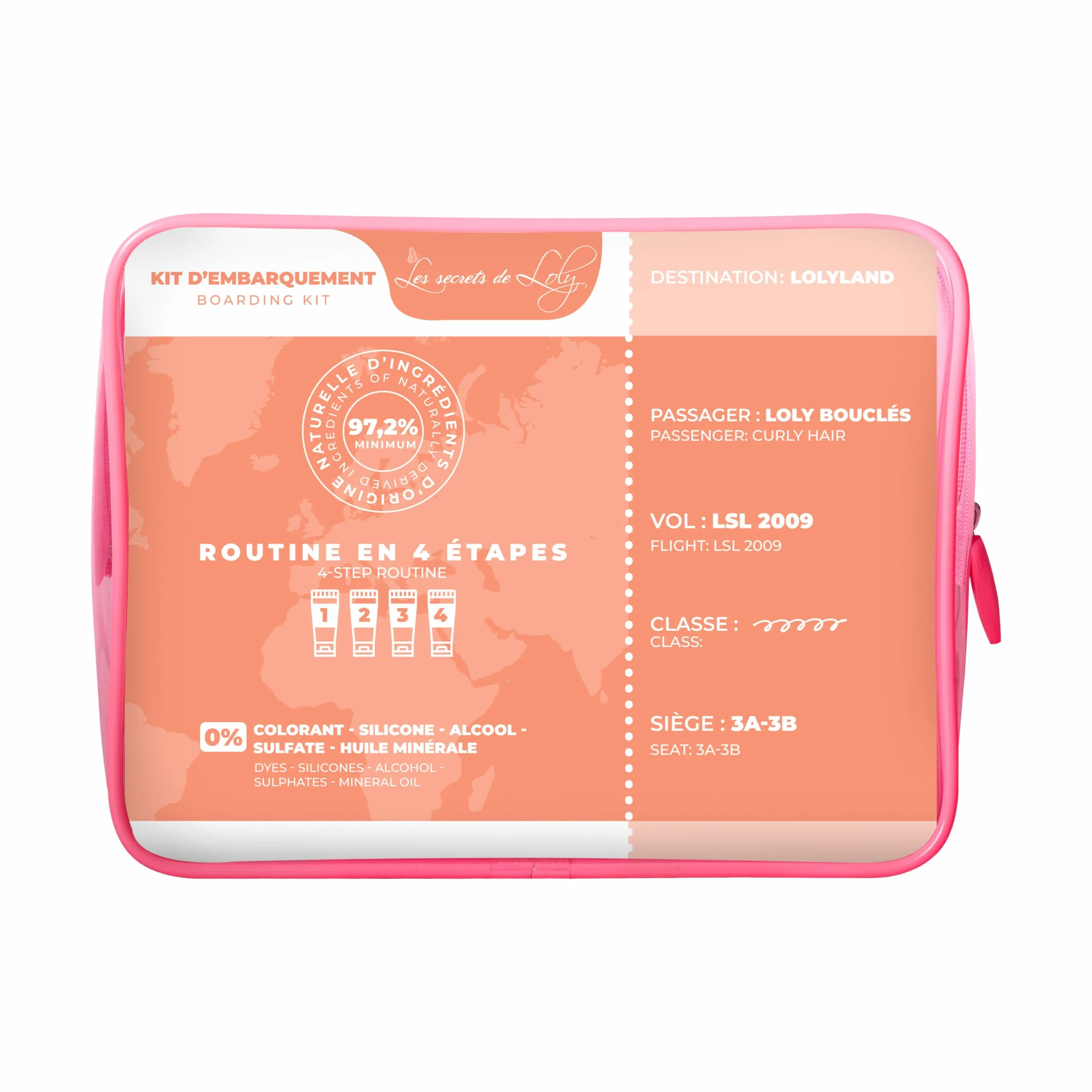 Les Secrets de Loly Trousse de Voyage Cheveux Bouclés 4 Soins 100ml Shampooing Après-Shampooing Leave-in Gelée