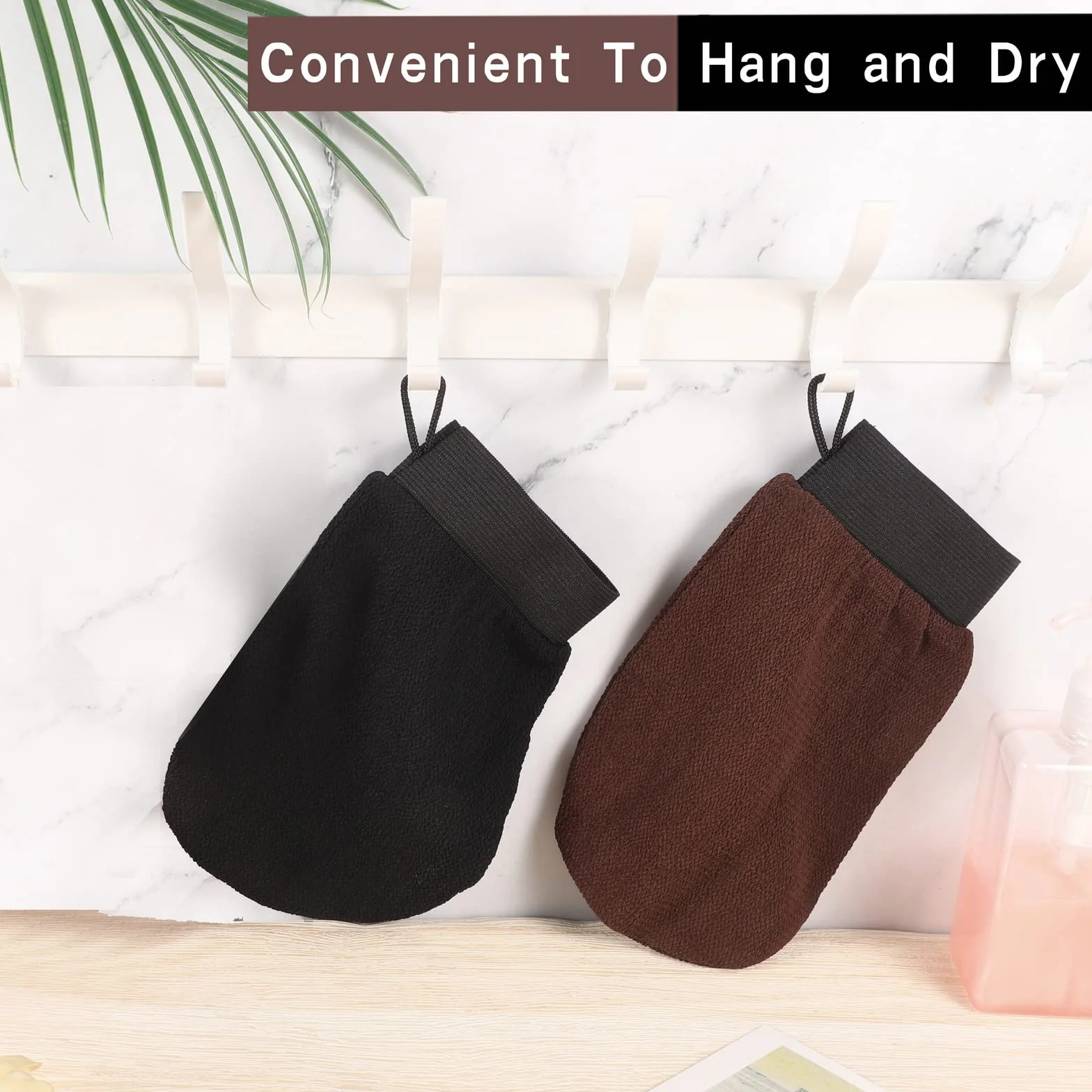 Lot de 2 Gants Exfoliants Corps en Crin pour Gommage Corps et Visage, Kessa Noir Marron