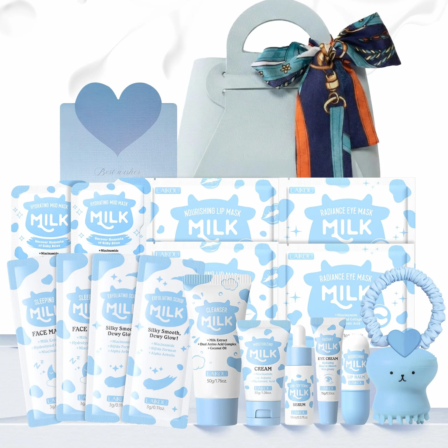 LAIKOU Milk Skincare Set 18 Pièces Coffret Soin Visage Format Voyage