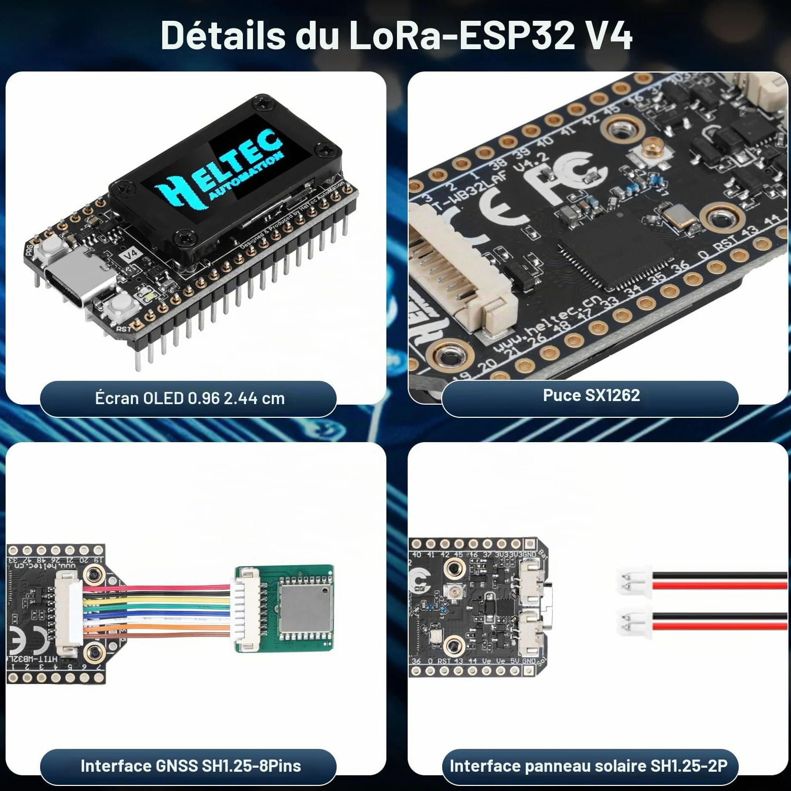Binghe Lora ESP32 V4 Board avec Meshtastic Lora ESP32 V4 WiFi Bluetooth Board avec GPS et 868MHz Antenne 0.96″ OLED Display 1262 Chip ESP32-S3R2 MCU 16M Flash Compatible avec Arduino IoT Meshtastic