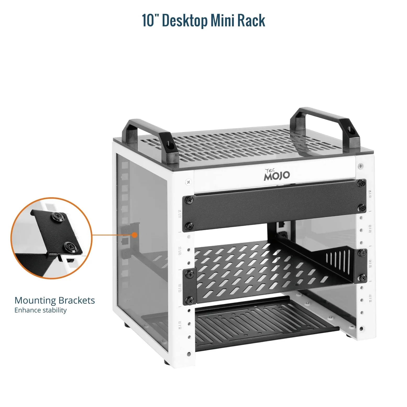 Tecmojo Rack réseau 4U, mini rack de serveur de 25,4 cm avec 2 panneaux translucides latéraux et 2 poignées supérieures, profondeur de 20 cm, pour équipement informatique et appareils A/V de 25,4 cm