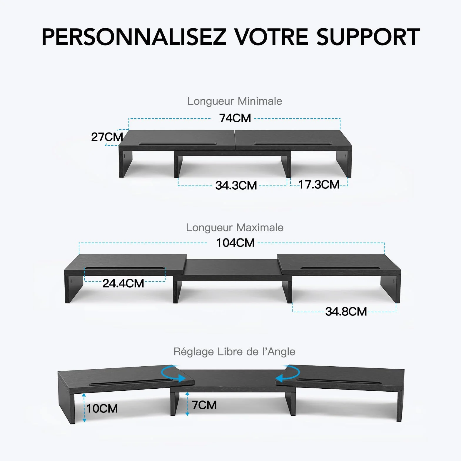 HUANUO Support Moniteur Double, Rehausseur Ecran PC Bureau Noir