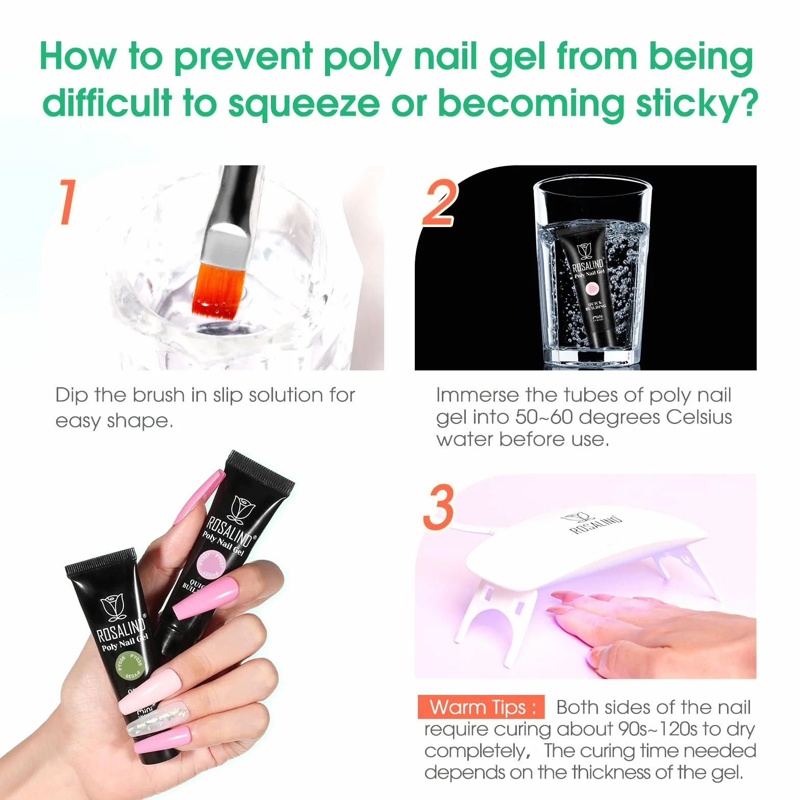 ROSALIND Kit UV Acrygel pour Ongle Complet 8 Couleurs 10 ml Lampe UV Base Top Coat Manucure DIY Nail Art