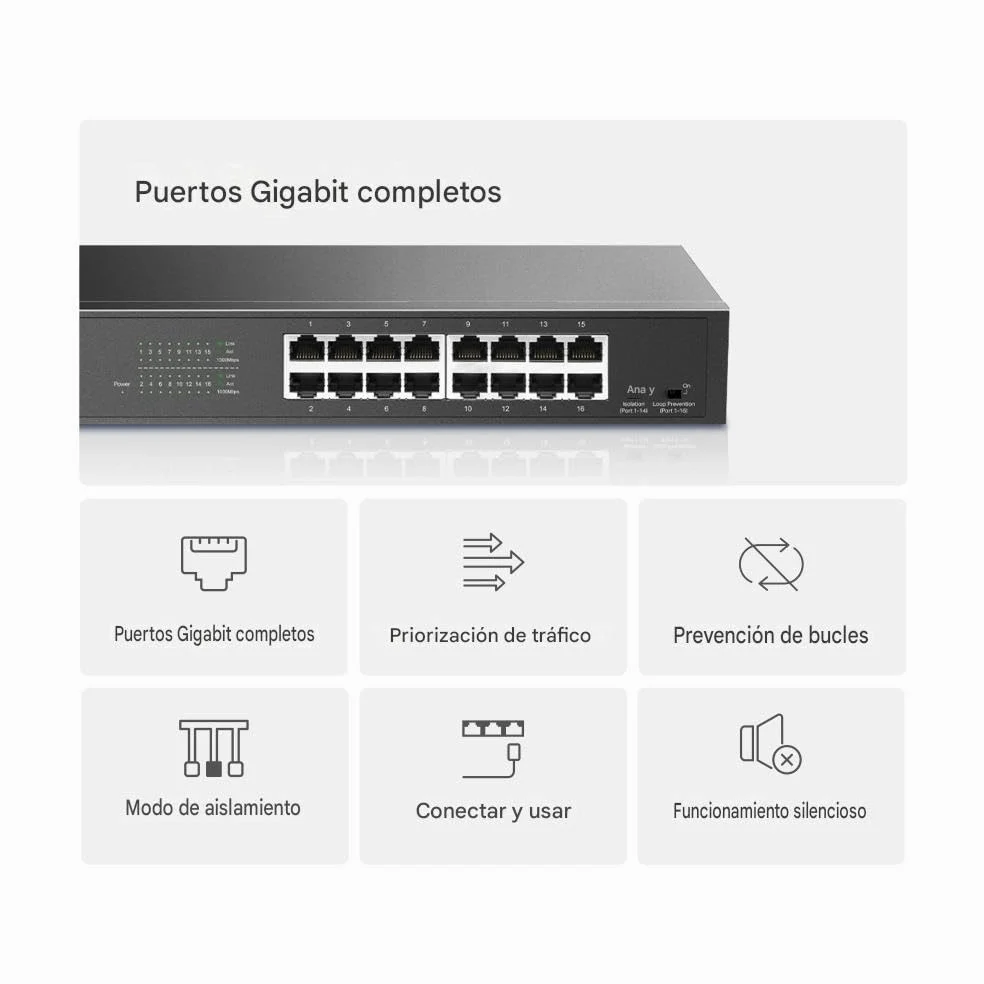 Mercusys Switch Ethernet Gigabit 16 Ports RJ45, Boîtier Métal, MS116GS | Ports 10/100/1000 Mbps, Plug & Play, Compatible avec PC TV Imprimante Caméra Routeur, Idéal pour les PME/Bureaux/Télétravail