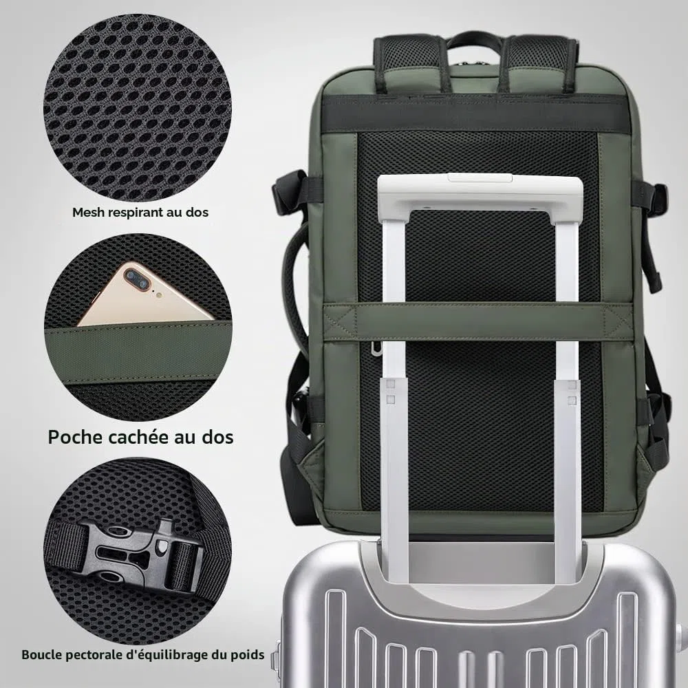 BANGE Sac à dos de voyage extensible de 35 l pour homme et femme, approuvé par les compagnies aériennes, sac à dos de sport imperméable pour ordinateur portable